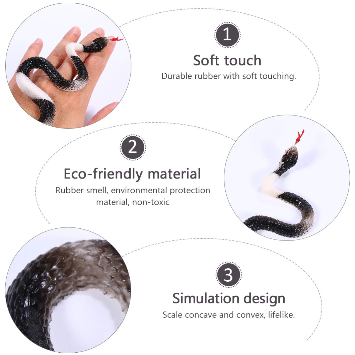 NUOBESTY Realistic Rubber Snake Toy - Scary Fake Snake for Halloween Pranks & Trick Props - Black & White - Perfect for Party Decorations, Jokes & Scare Tactics