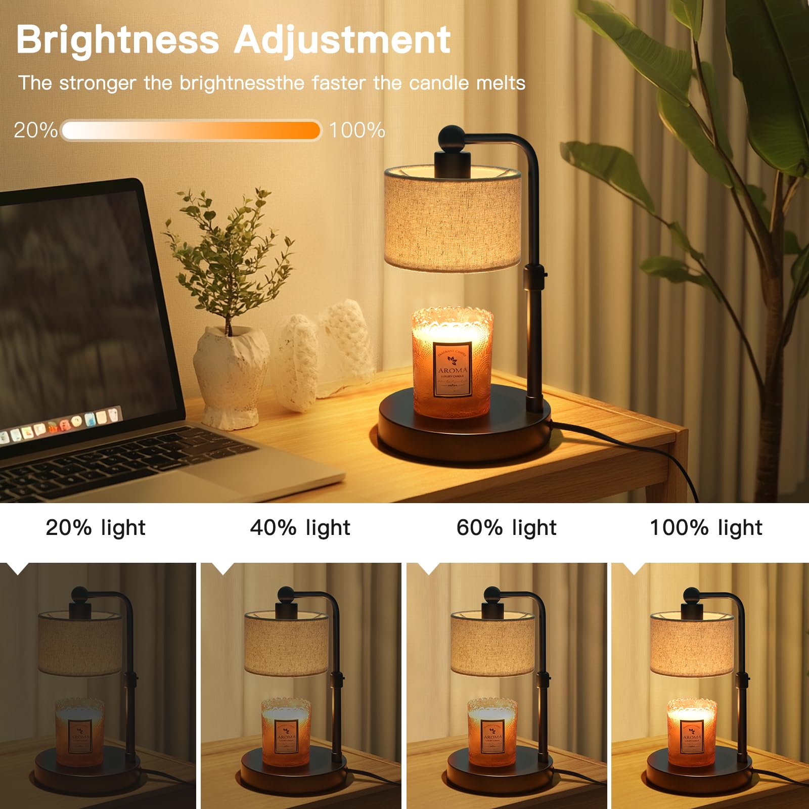Adjustable Height Candle Warmer Lamp with Timer & 2 Bulbs - Home Decor for Bedroom, Living Room, Office - Perfect Housewarming, Mother's Day & Birthday Gift - Compatible with All Jar Candles, Wax Melts & Scentsy Warmers