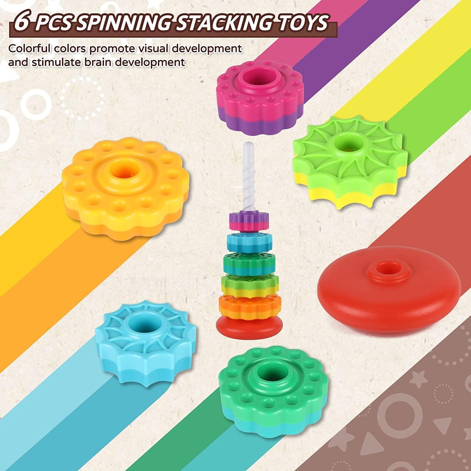 Baby Spinning Stacking Toys - ABS Plastic Rainbow Ring Stacker for Toddlers | Montessori Sensory Learning Toy for Autism & Early Education | Perfect for Playtime, Daycare & Developmental Activities