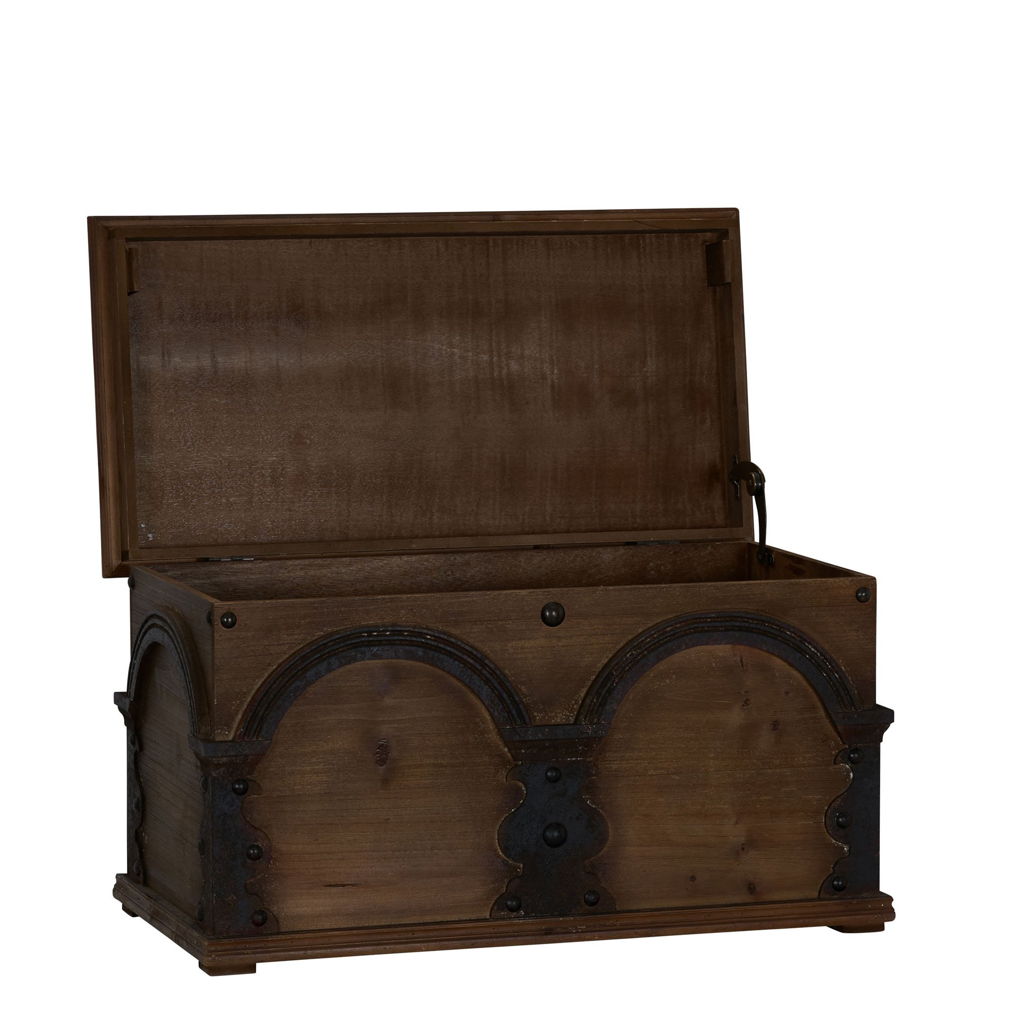 Large Brown Wooden Arch Trunk Storage Chest for Home Organization - Perfect for Bedroom, Living Room, or Entryway Storage