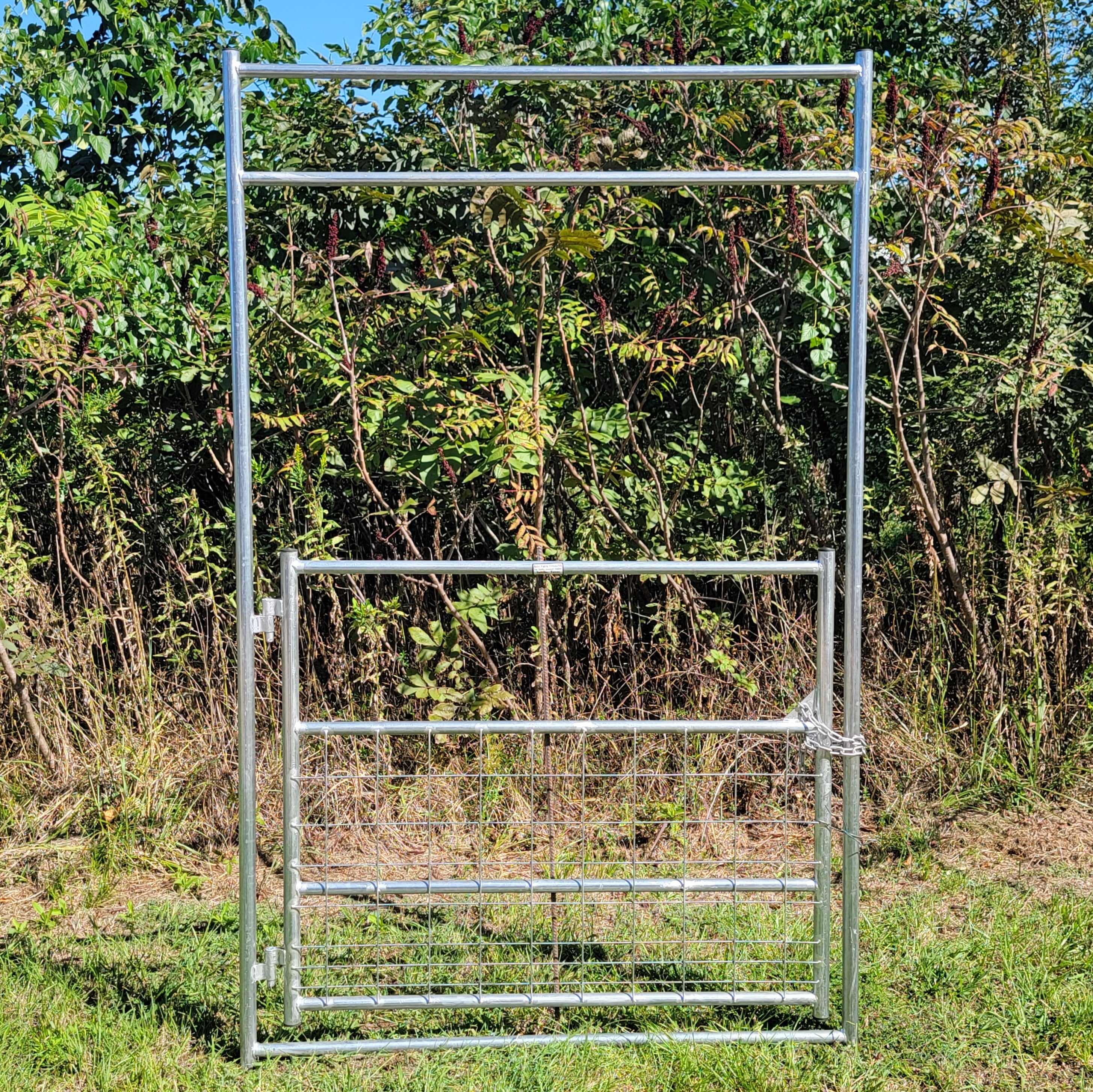 5 Ft Galvanized 4-Rail Livestock Fence Panel with Mesh Gate - Heavy Duty Small Animal Enclosure for Goats, Sheep, Chickens - Perfect for Farm, Backyard, and Pasture Use