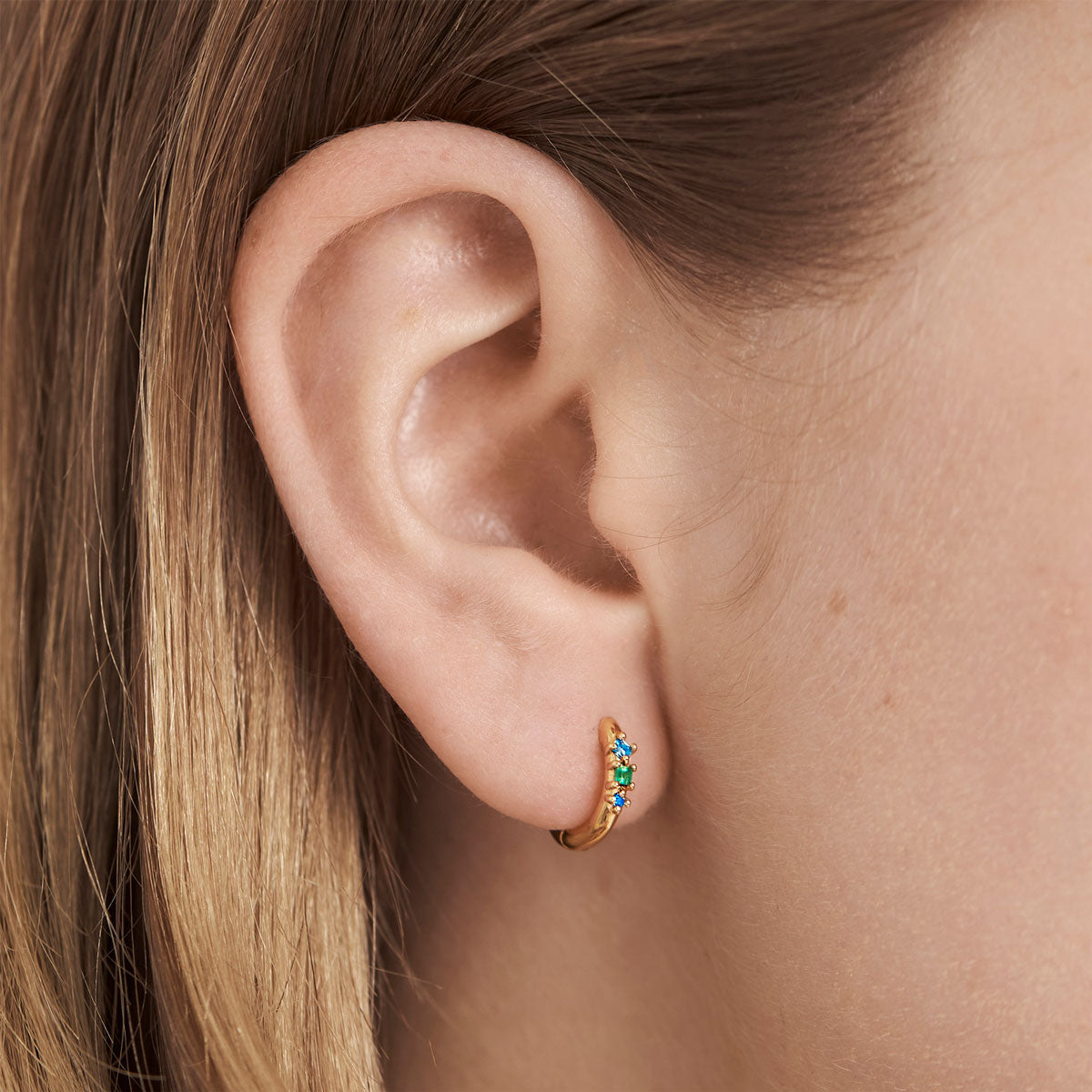 Seraphic Blue Huggies Gold Earrings - Elegant Dainty Jewelry for Women, Perfect for Weddings, Parties & Everyday Wear