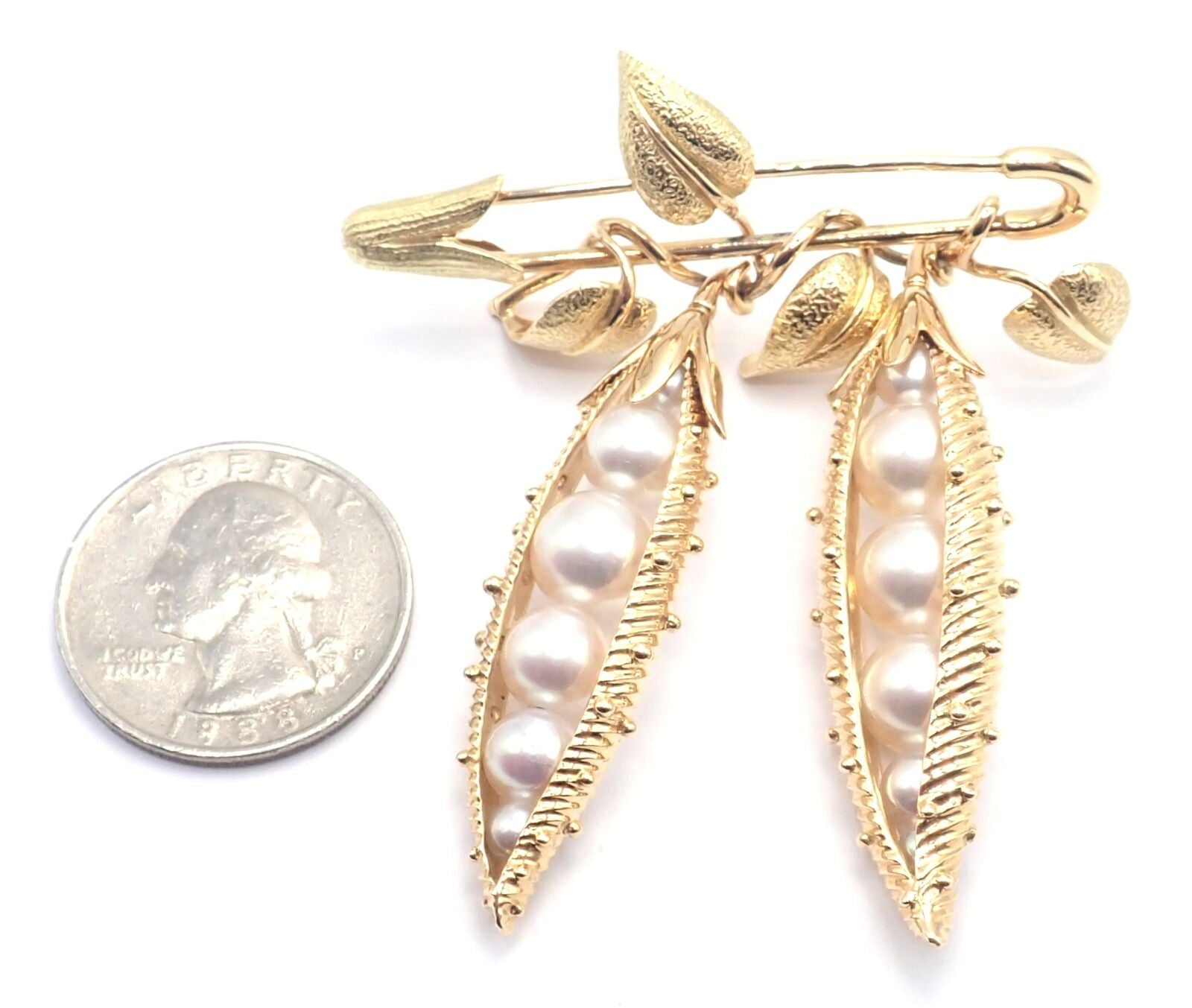 Authentic Tiffany & Co Schlumberger Peapod 18k Yellow Gold Pearl Pin Brooch - Luxury Pearl Jewelry for Women, Elegant Gift for Brides, Anniversaries & Special Occasions