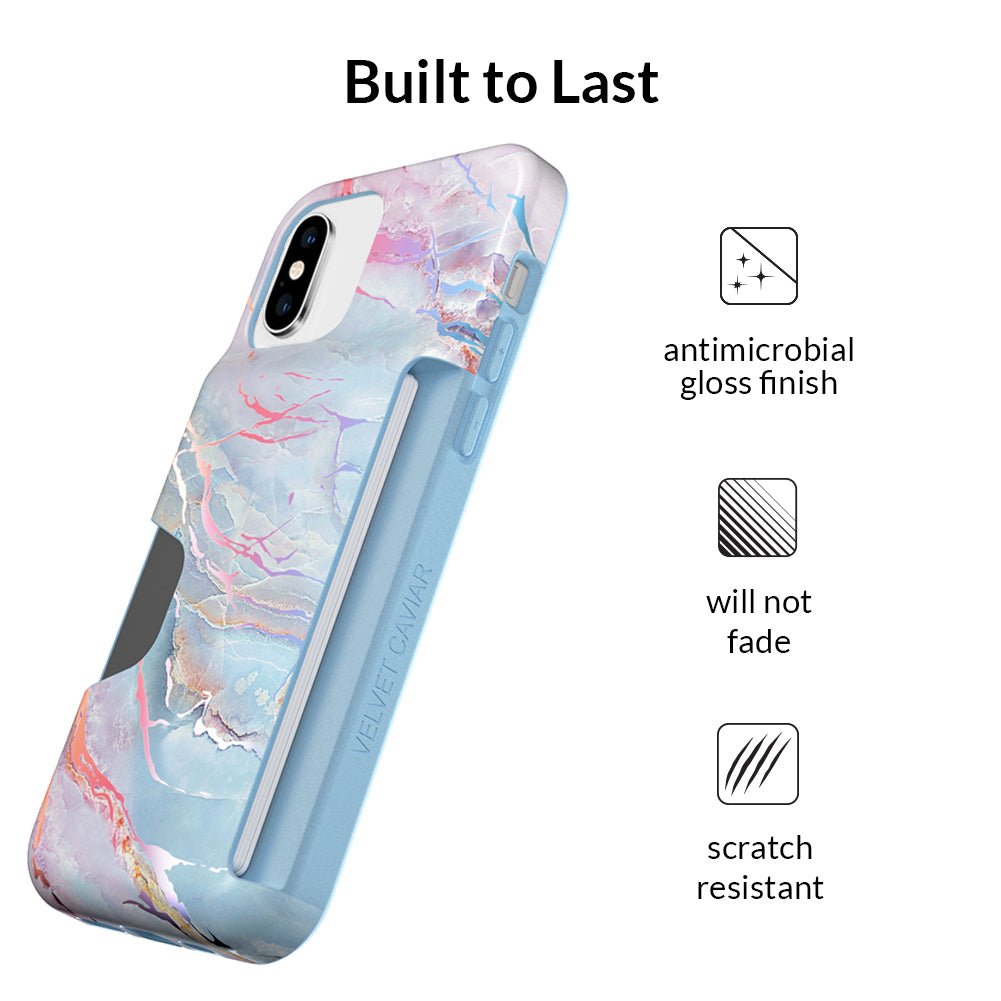 Holo Moonstone iPhone Wallet Case - Slim Protective Phone Cover with Card Holder for iPhone 13/14/15 - Perfect for Travel, Shopping & Everyday Use