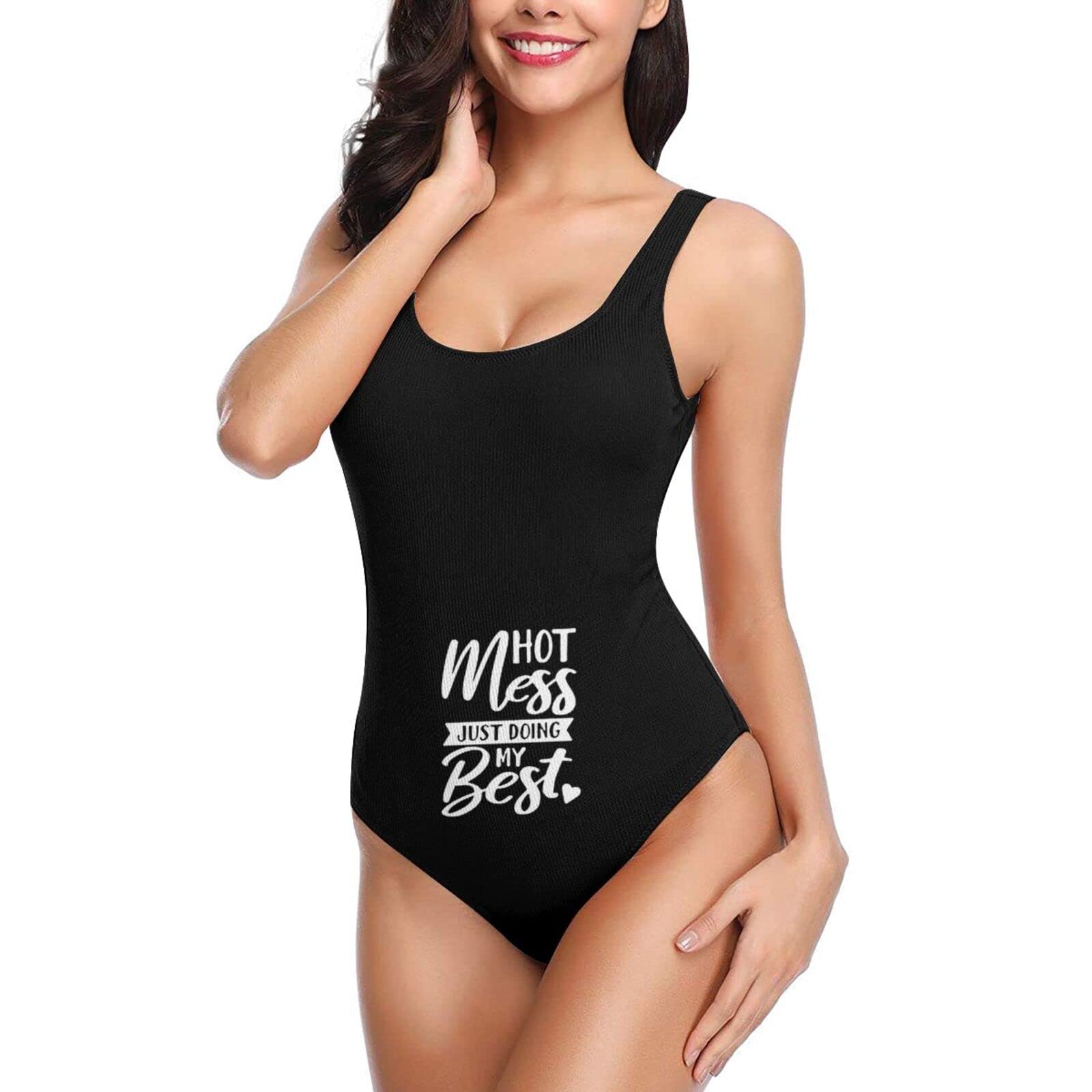 Hot Mess Just Doing My Best One Piece Swimsuits - Women's Sexy Athletic Training Swimwear for Beach, Pool & Water Sports