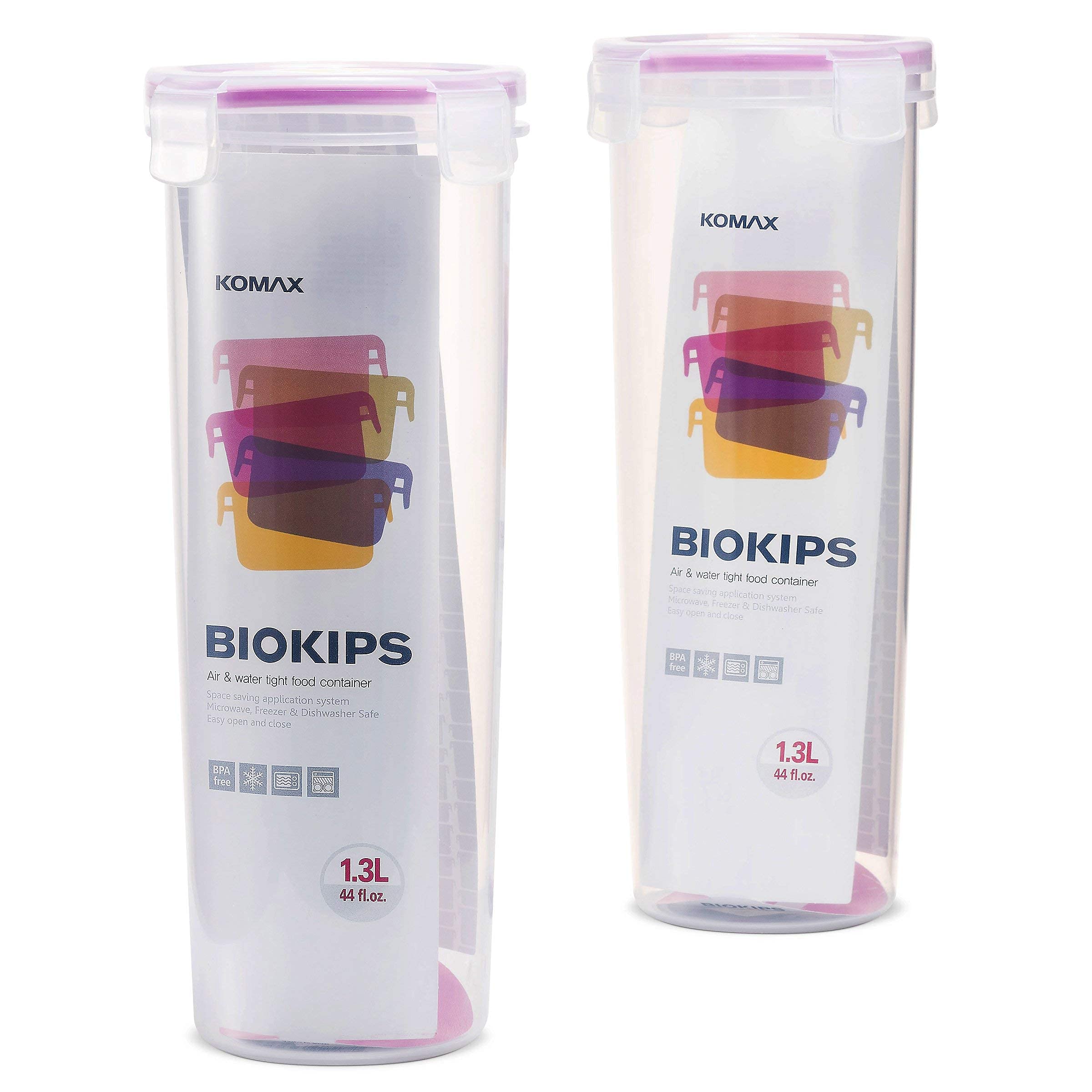 Komax Airtight Spaghetti Storage Containers - BPA-Free Plastic Pasta Canisters with Lids - Set of 2 Round Dry Food Containers for Pantry Organization - Perfect for Spaghetti, Macaroni & Cereal Storage - Dishwasher Safe & Leakproof Kitchen Containers for Home & Restaurant Use