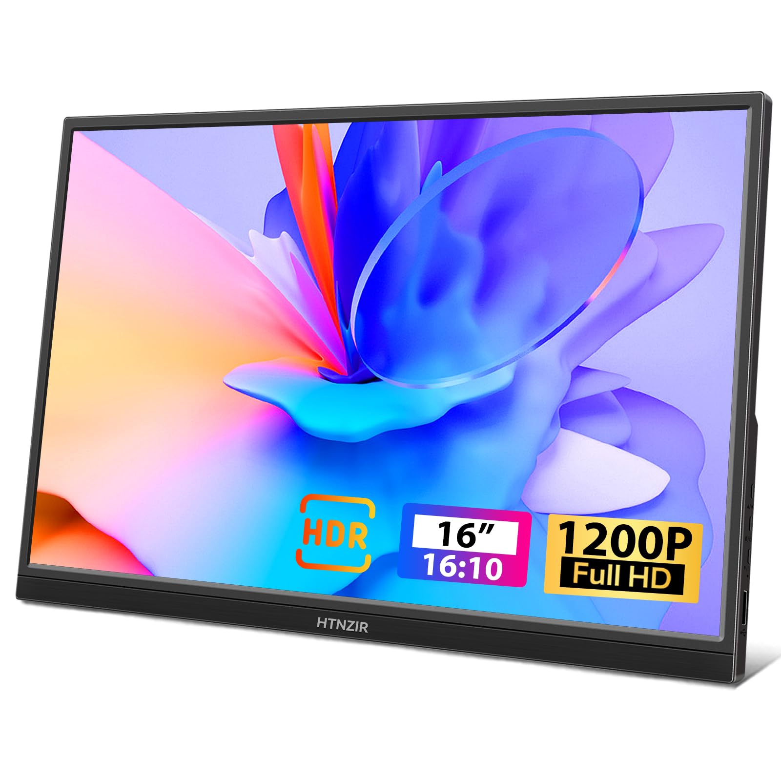 16 Inch Portable Monitor with 1920x1200 IPS Display, USB-C & HDMI Connectivity - Ideal for Gaming, Work, and Travel - Wall Mountable Black Screen