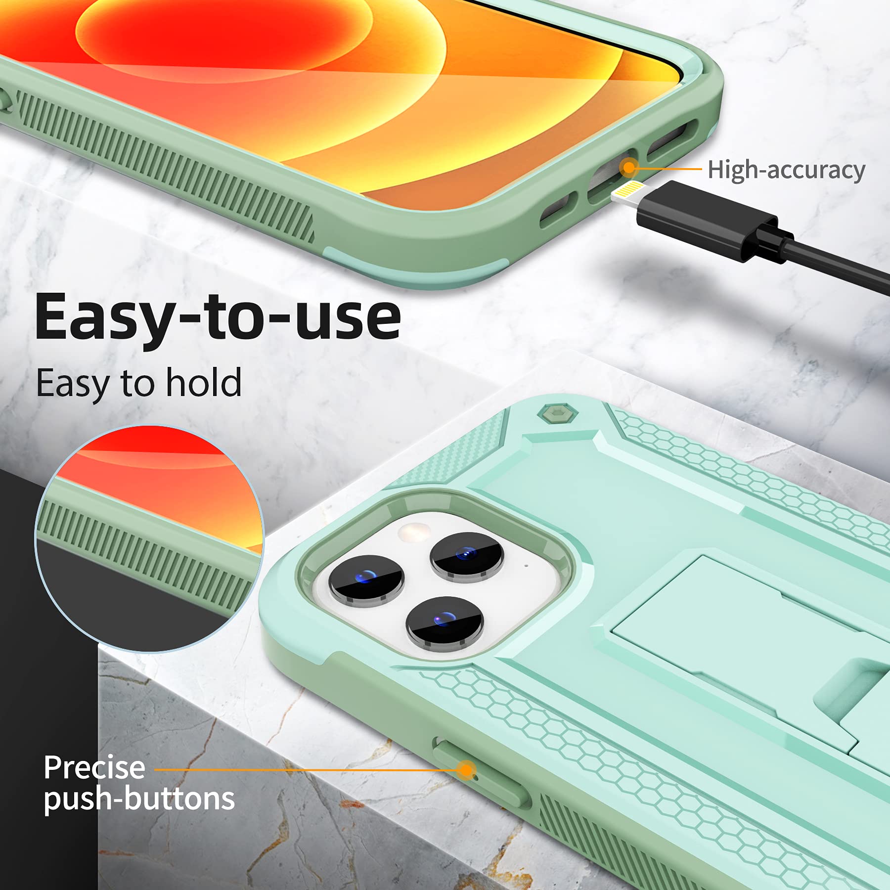 Premium URBANITE iPhone 12 Pro Max Case 6.7 Inch - Military Grade Shockproof Dual Layer Protection Cover with Built-in Kickstand & Screen Protector (Mint Green) - Perfect for Outdoor Activities, Travel & Daily Use