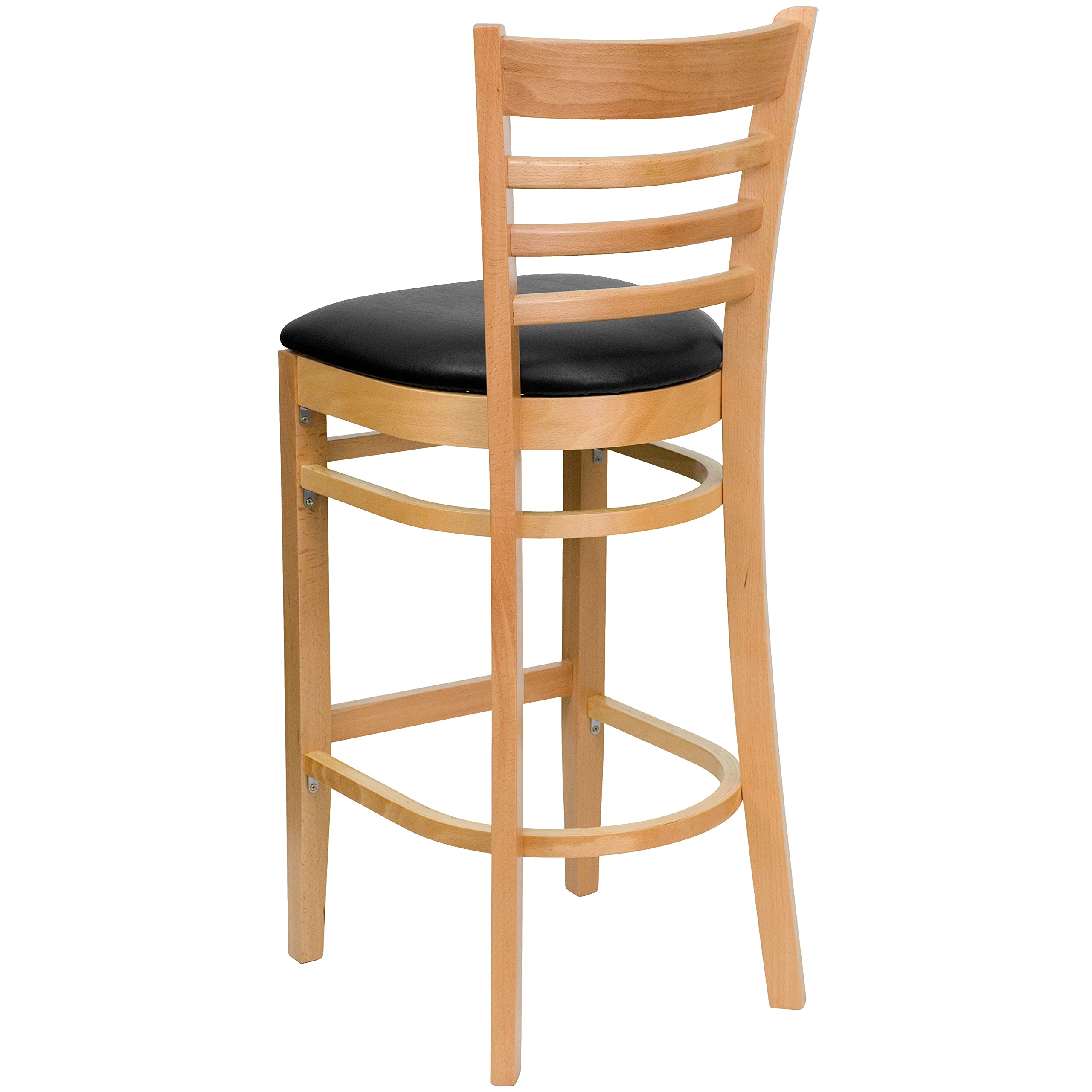 EMMA + OLIVER Natural Wood Ladder Back Bar Stool with Black Vinyl Seat - Perfect for Kitchen Islands, Breakfast Bars & Home Decor