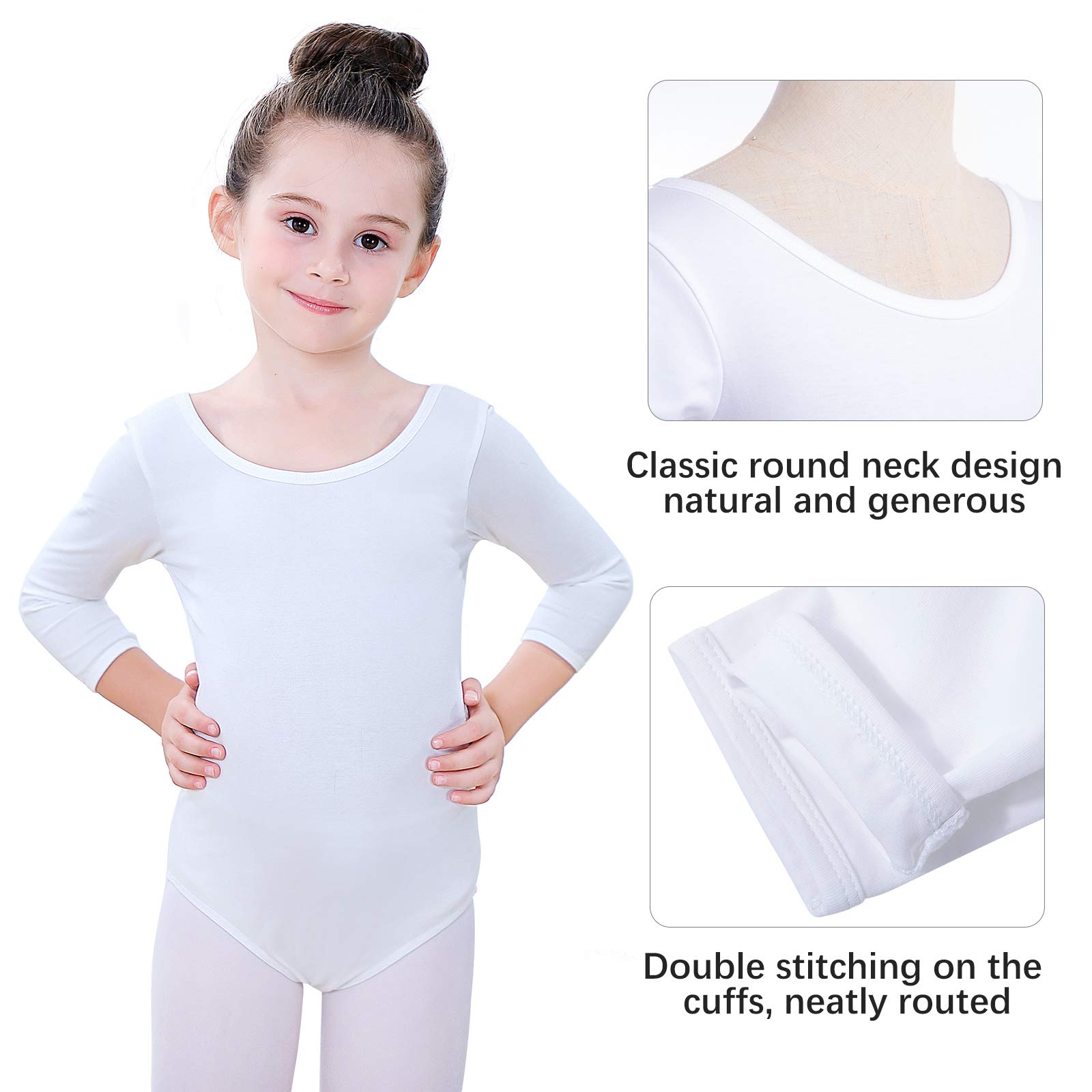 Soudittur Girls Ballet Leotard Long Sleeve Dance Costume Cotton 3/4 Sleeve for Ballet Class, Recital & Performance - Perfect for Kids Dancewear and Ballet Practice