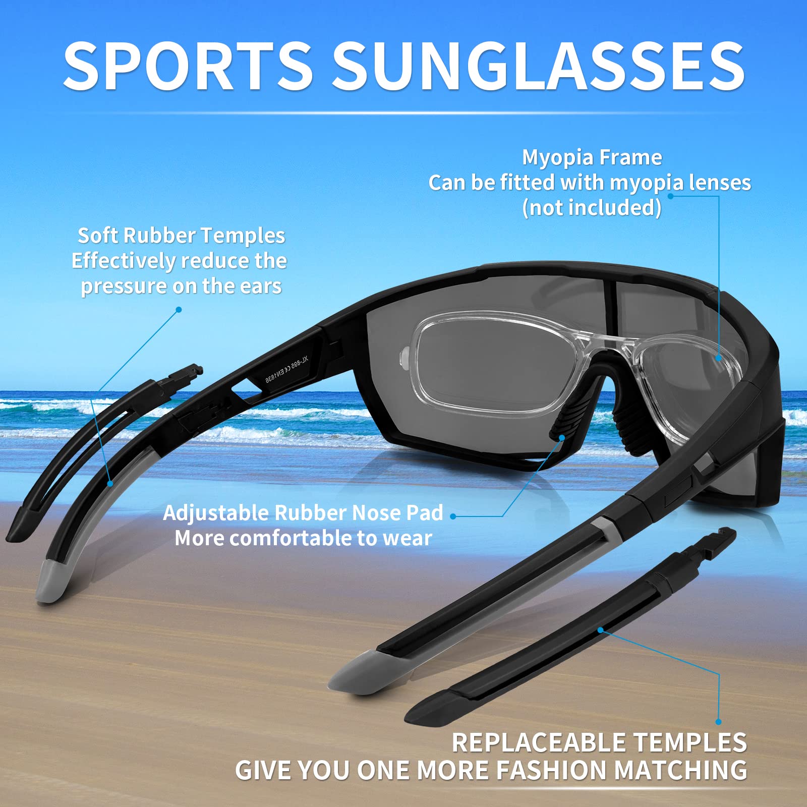 Polarized Sports Sunglasses for Men & Women - UV Protection Cycling Glasses with 5 Interchangeable Lenses - Lightweight Baseball Sunglasses for Fishing, Running, Hiking & Outdoor Activities