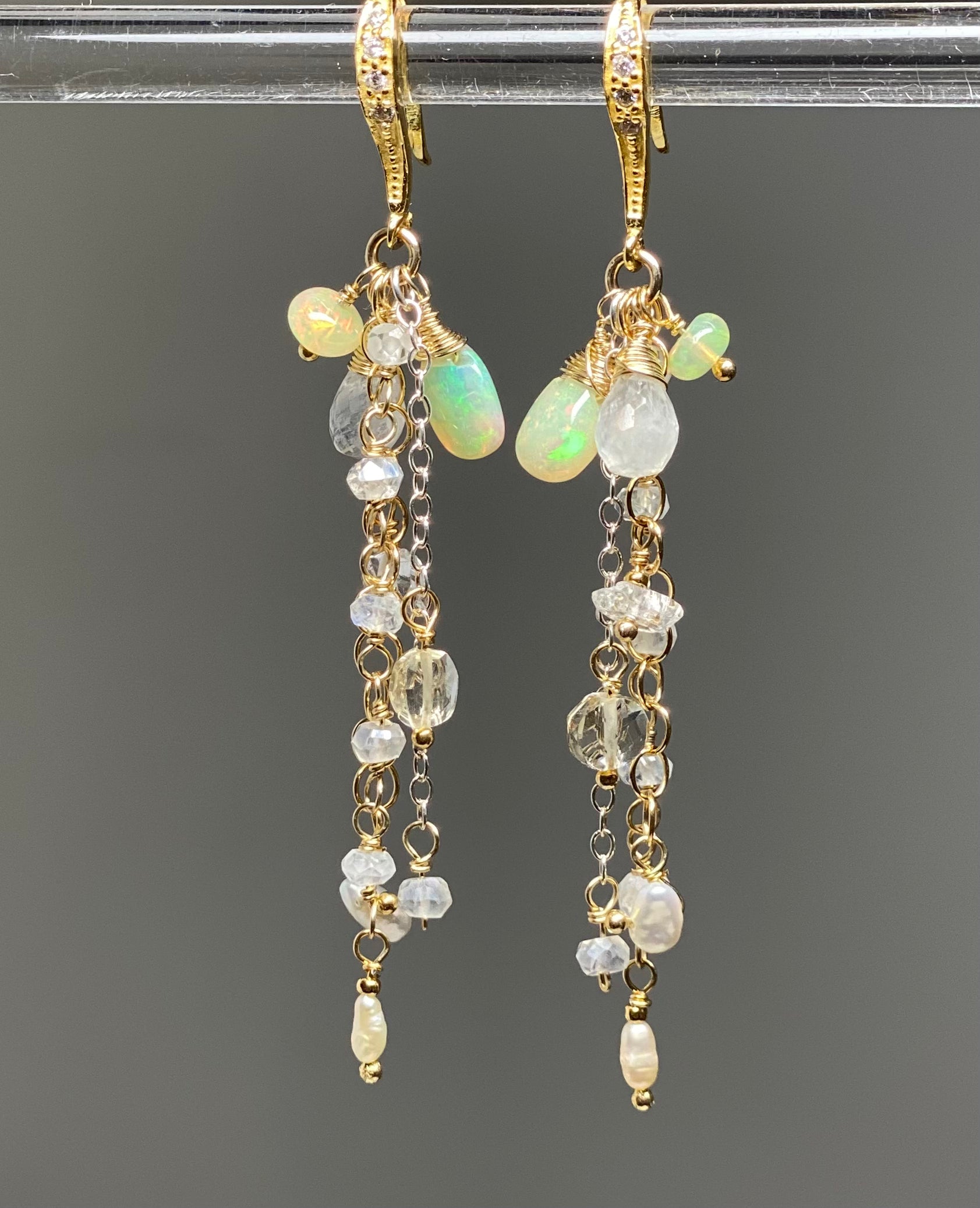 Dainty Opal Dangle Earrings Moonstone Gold & Silver Bridal Jewelry for Wedding, Party & Special Occasions