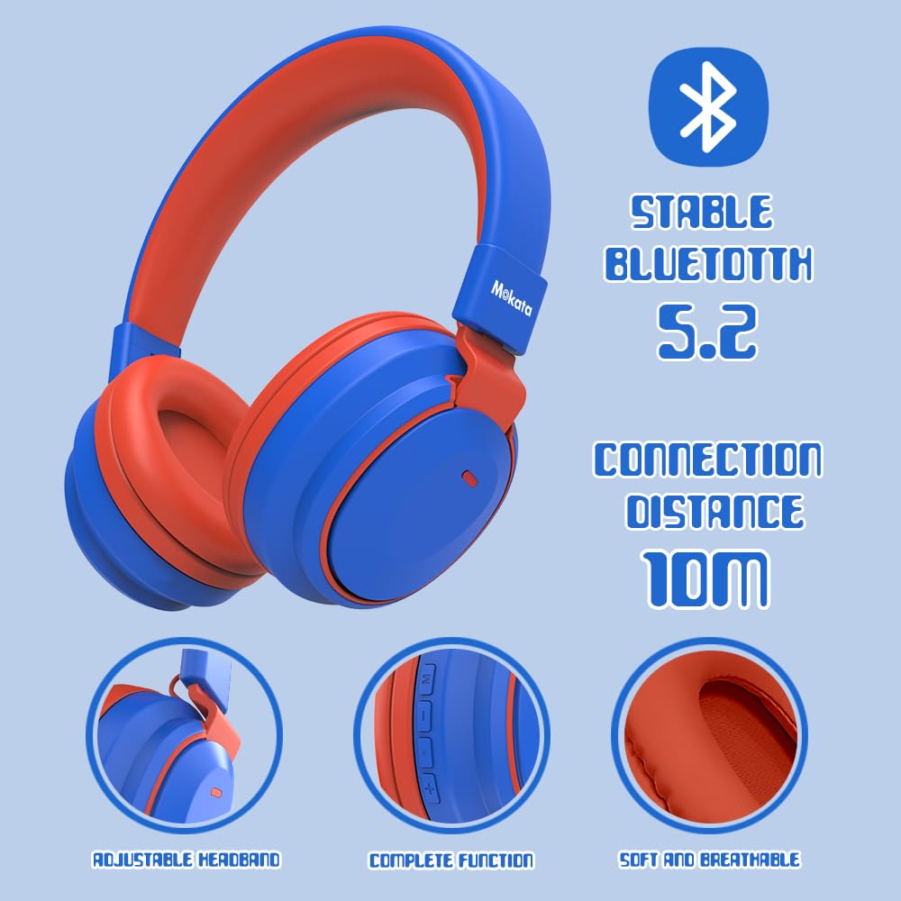 Bluetooth 5.3 Wireless Kids Headphones - 60H Playtime, Volume Limited 85/110dB, Over-Ear Foldable Design with Aux Cable & Mic - Compatible with iPad, Tablet, Notebook - Perfect for School, Travel, Home Use (Blue)
