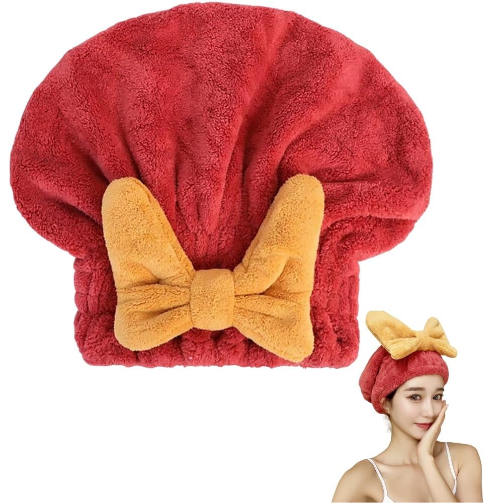 Premium Microfiber Hair Towel Wrap - Ultra Absorbent Hair Turban for Fast Drying, Bath, Spa & Shower | Soft Twist Cap Head Towel for Women & Men | Perfect for Post-Workout, Travel & Home Use (Red)