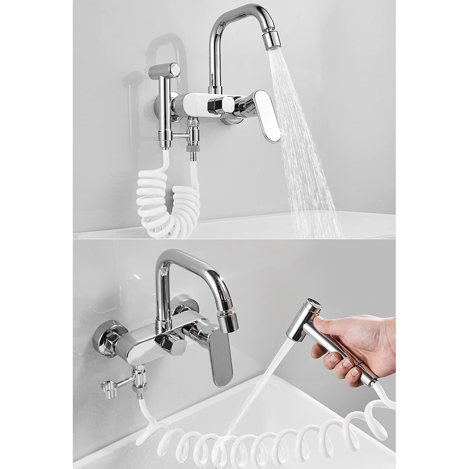 Brass Wall Mounted Kitchen Faucet with Swivel Spray for Cooking