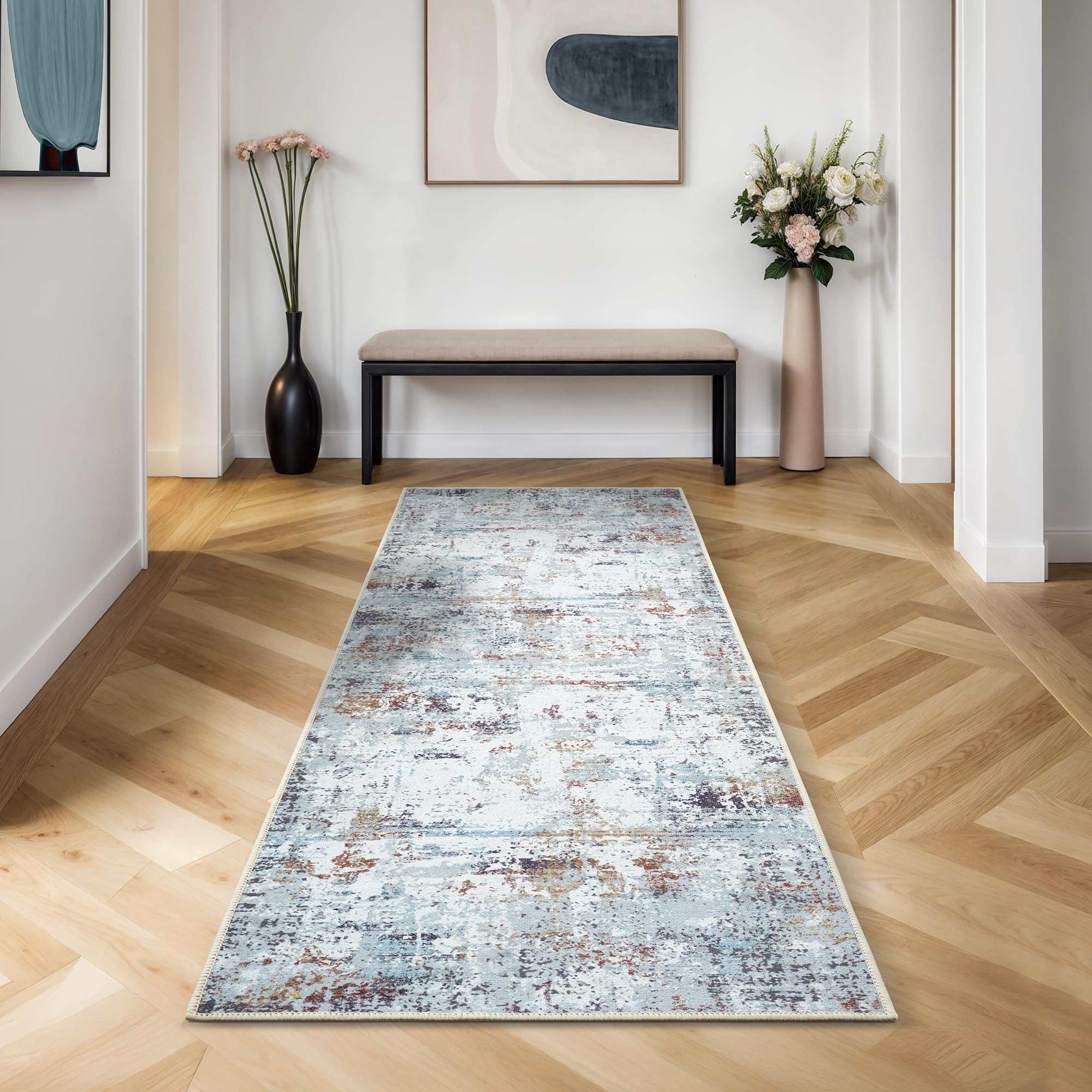 GLN Rugs Contemporary Collection - Machine Washable Modern Abstract Area Rug, Non-Slip Living Room Rug, Bedroom & Bathroom Carpet (2'6