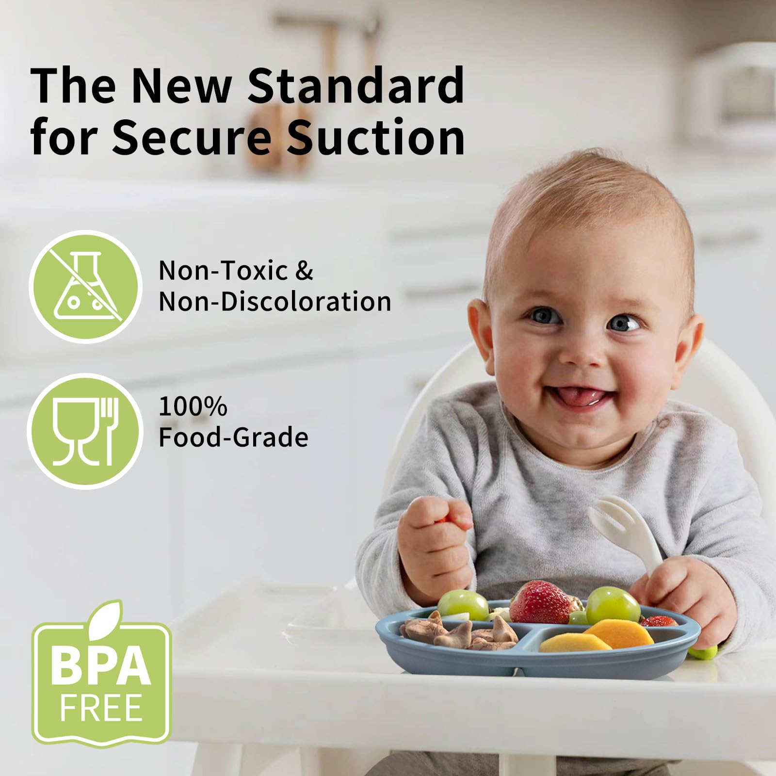Non-Slip Silicone Suction Plates for Babies & Toddlers - 3 Pack Unbreakable Baby Plates with Strong Suction for High Chair Trays - Self Feeding Essentials (Nude, Pink, Green) - Perfect for Travel, Daycare & Mess-Free Meals