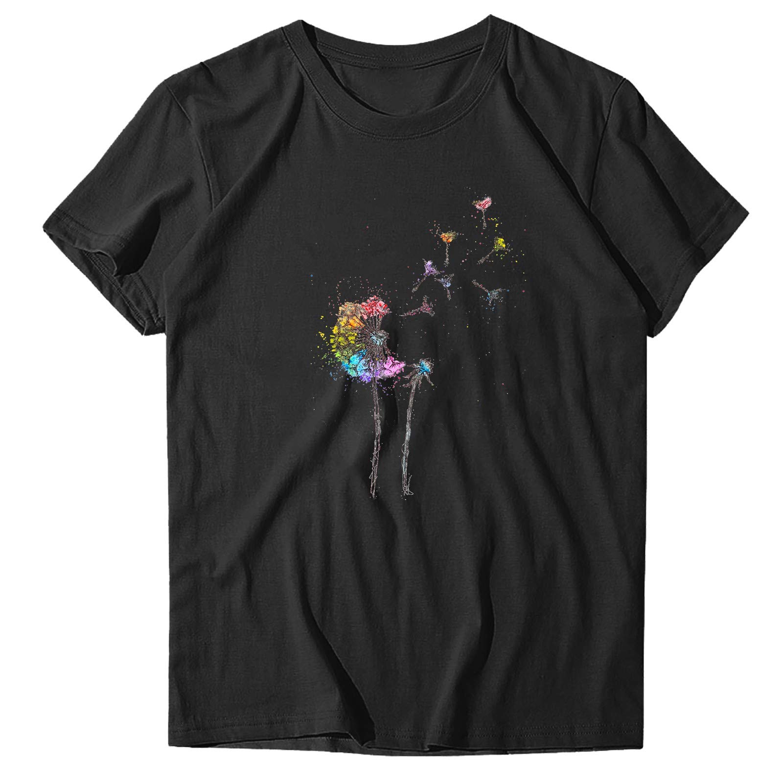 Women's Dandelion Print Crew Neck T-Shirt - Casual Basic Summer Tank Top for Women | Perfect for Beach Outings, Music Festivals & Everyday Wear