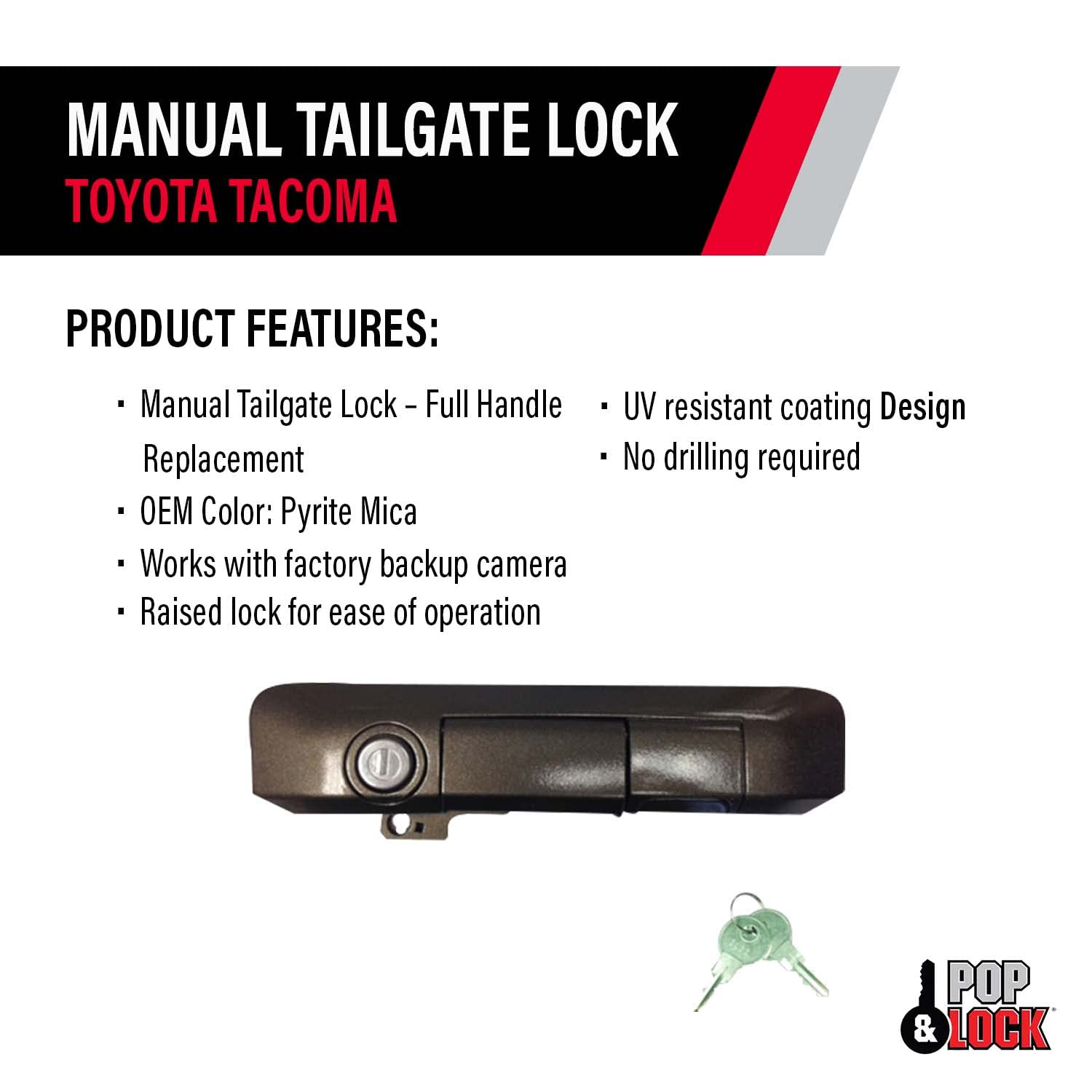 Pop & Lock PL5506 Manual Tailgate Lock for 2005-2015 Toyota Tacoma Trucks | Pyrite Mica Color | Secure Anti-Theft Protection | Perfect for Parking Lots, Construction Sites & Outdoor Adventures