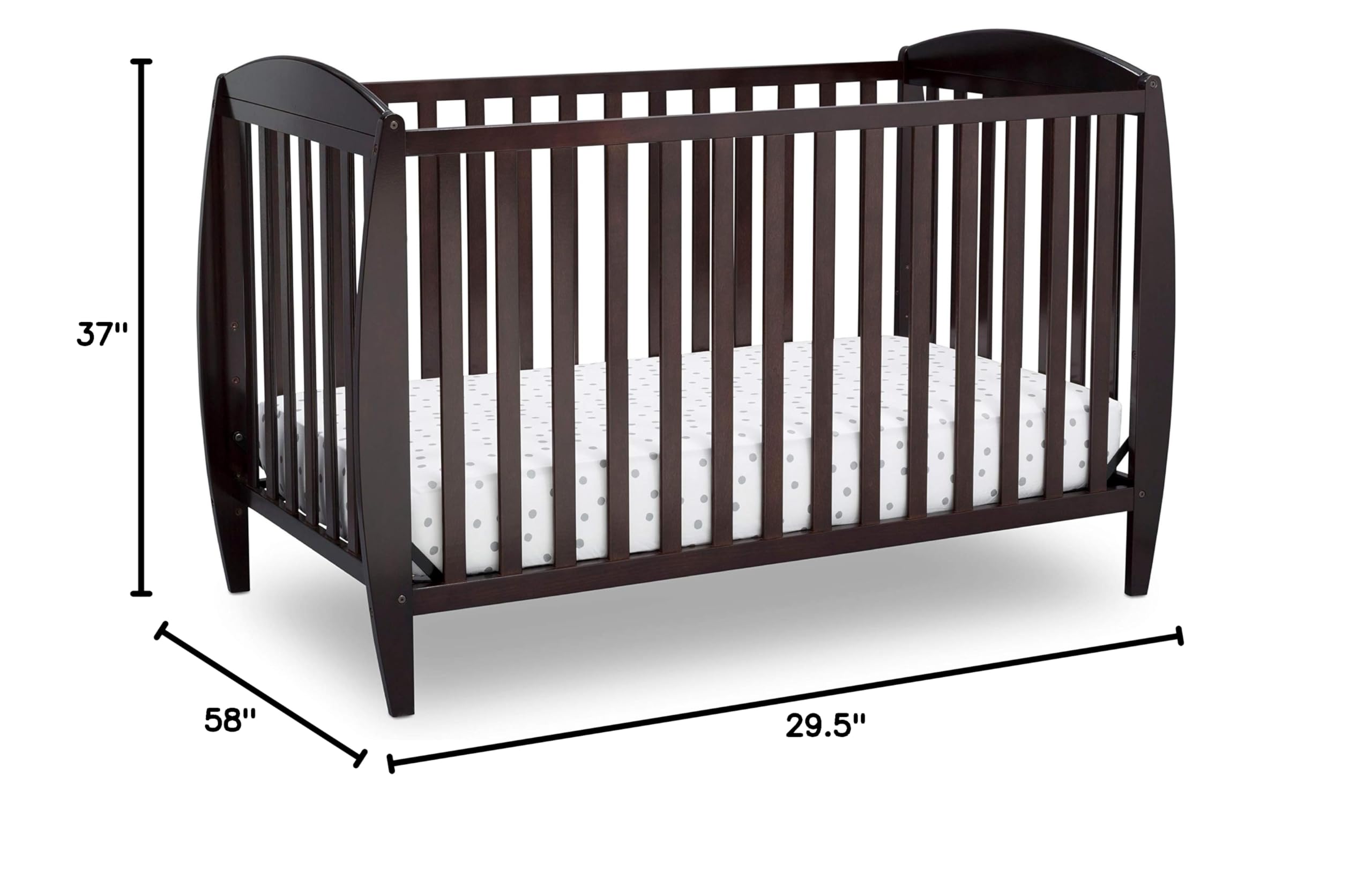 Delta Children Taylor 4-in-1 Convertible Baby Crib - Easy to Assemble, Sustainable New Zealand Pine Wood, JPMA Certified, Dark Chocolate Finish - Perfect for Nursery, Bedroom & Growing Toddlers
