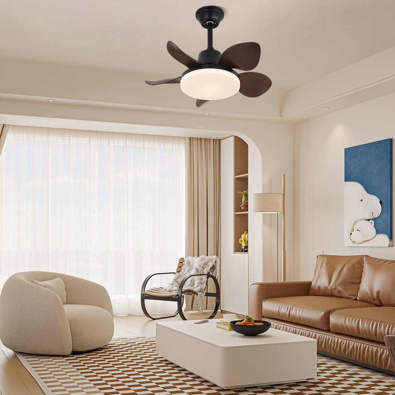 Amelia Ceiling Fan with Light Kit - 52 Inch Modern Flush Mount Fan - Quiet Reversible Motor - Energy Efficient LED Light - Perfect for Bedroom, Living Room & Home Office