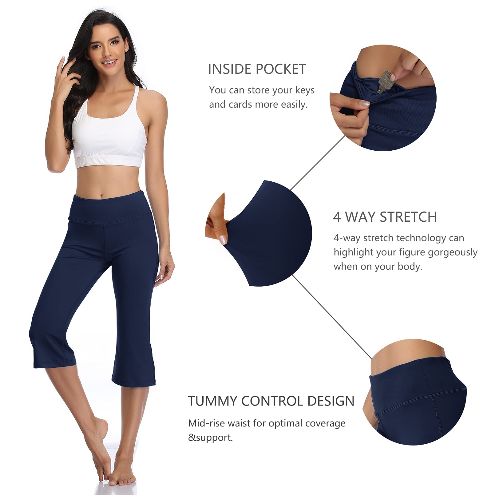 DAYOUNG Women's Bootcut Yoga Pants - High Waist Tummy Control Workout Leggings with 4-Way Stretch - Perfect for Yoga, Gym & Everyday Wear