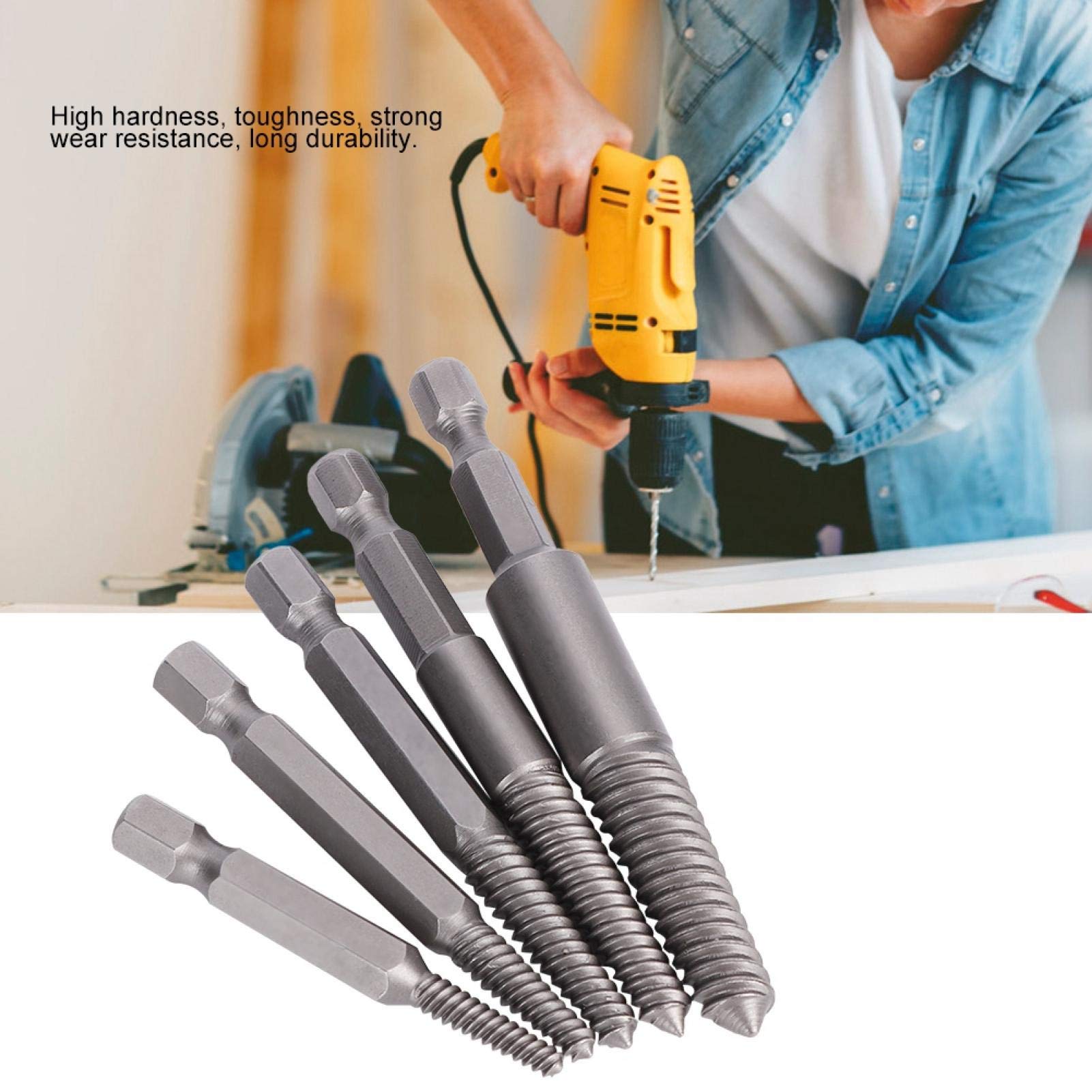 EVTSCAN 5-Piece Broken Screw Extractor Set - Hex Shank Fine Teeth Damaged Bolt Remover Tool Kit for Easy Out | DIY Home Repair, Automotive Maintenance & Metalworking Projects