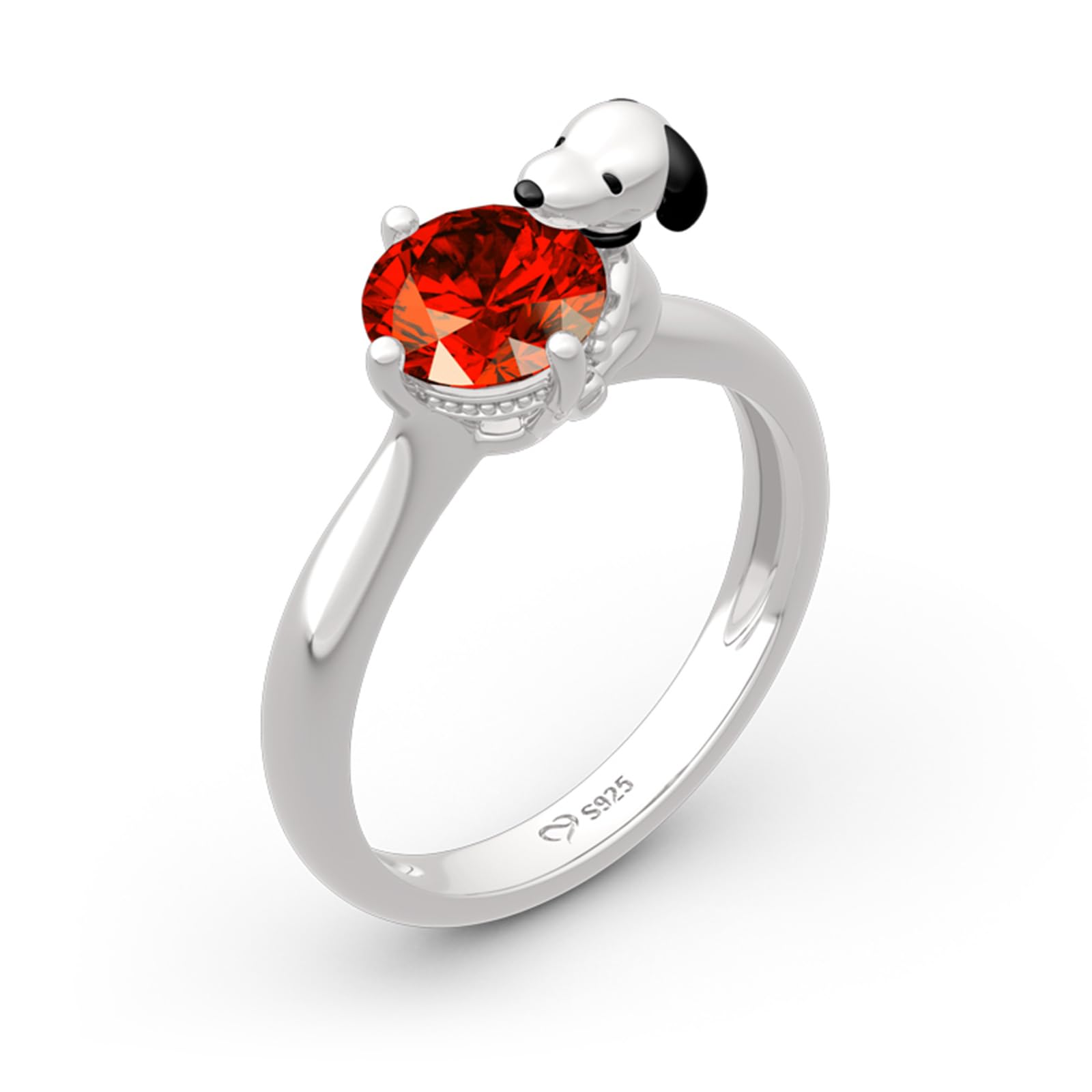 Jeulia Sterling Silver Round Cut Puppy Ring - 'Hug Me Live in The Present' Engraved Women's Jewelry for Wife, Girlfriend - Perfect for Engagement, Wedding, Anniversary, Christmas & Birthday Gifts (Includes Jewelry Box) | Ideal for Romantic Occasions, Daily Wear & Special Celebrations