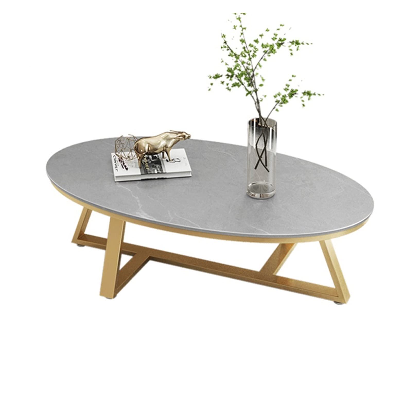 Modern Oval Coffee Table - Minimalist Small Apartment Living Room Furniture, Gray End Table (100x50x45cm) for Home, Office & Lounge Decor