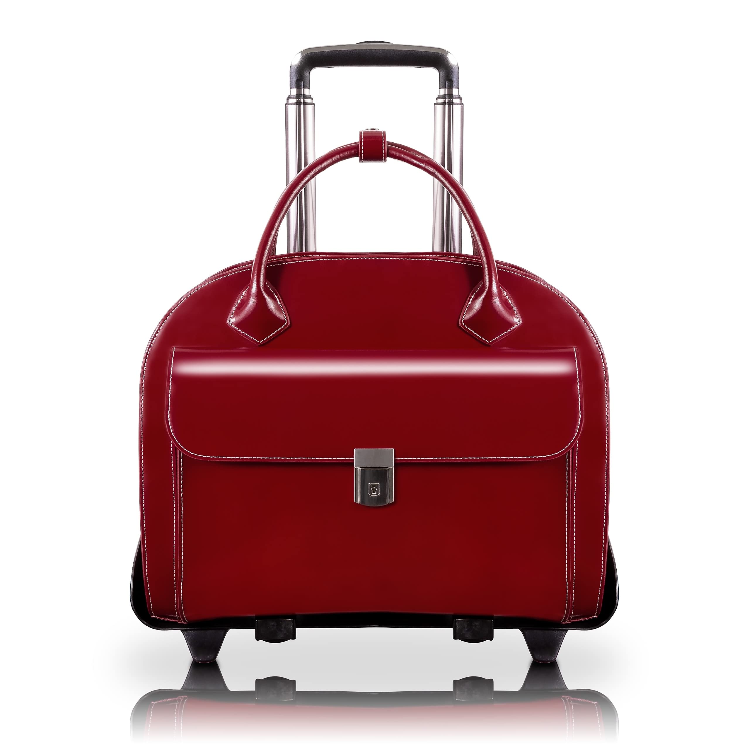 McKlein W Series Red Leather Laptop Rolling Briefcase 94366 - Professional Business Travel Carry-On for Work & Office Commute