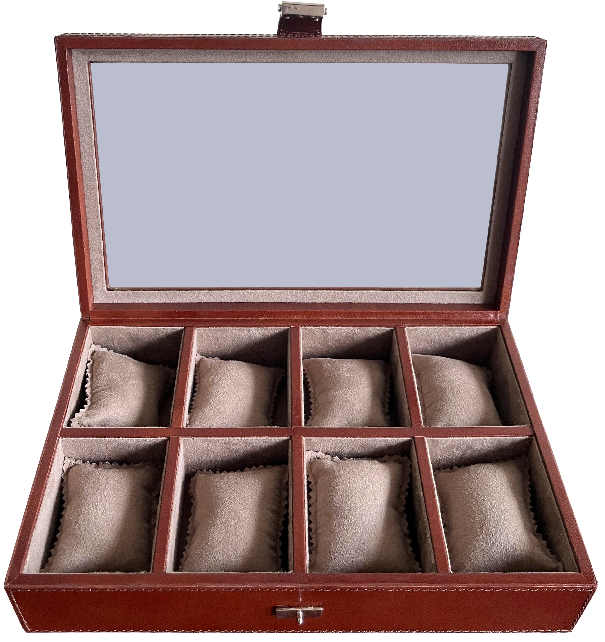 Premium 8-Slot Leather Watch Case for Men & Women - Genuine Brown Leather Watch Box Organizer - Perfect for Travel, Storage & Display of Luxury Watches