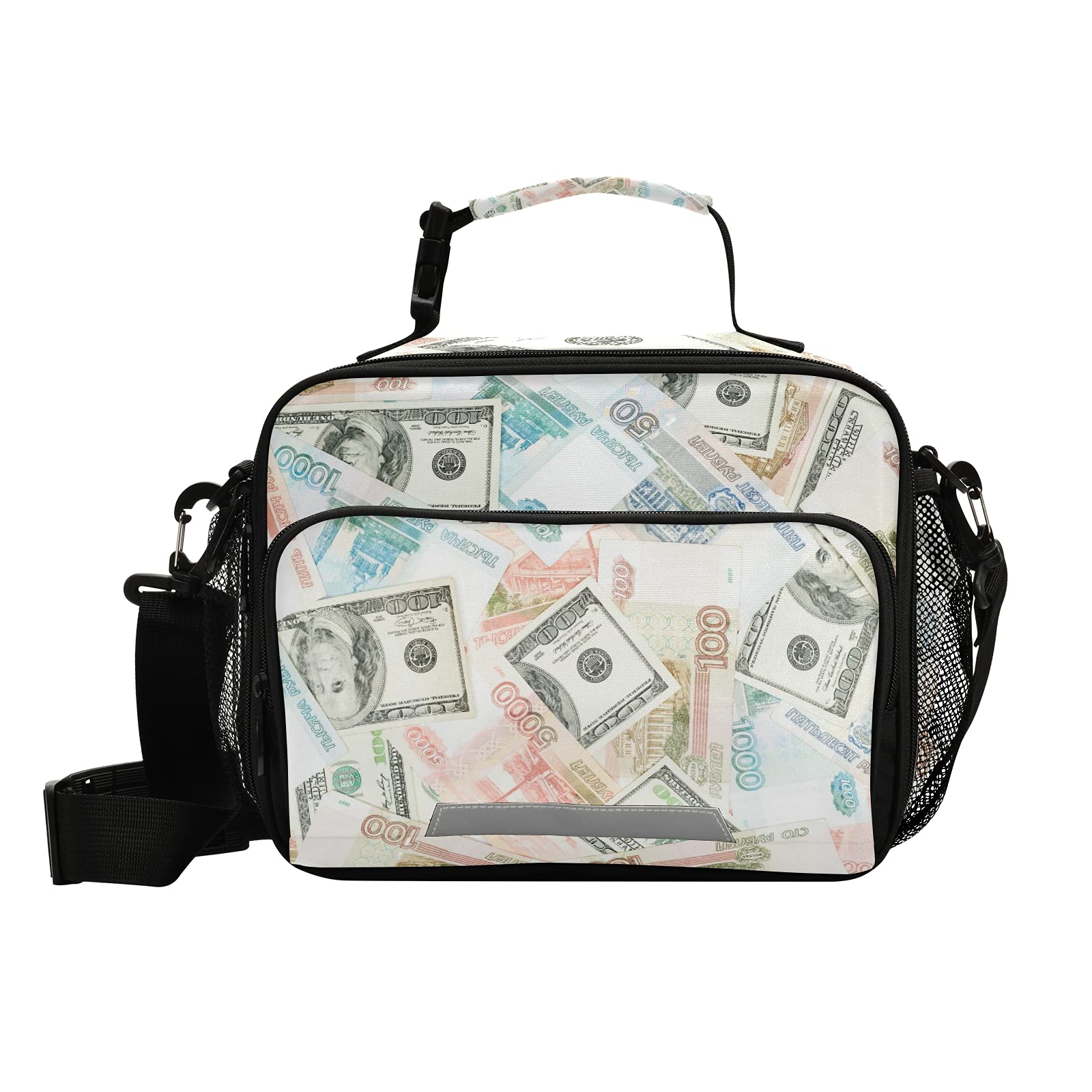 Stylish Insulated Lunch Box for Kids & Adults - Reusable Cooler Bag for School, Work, Picnic & Outdoor Activities | Money Pattern Design | Shoulder Tote Bag