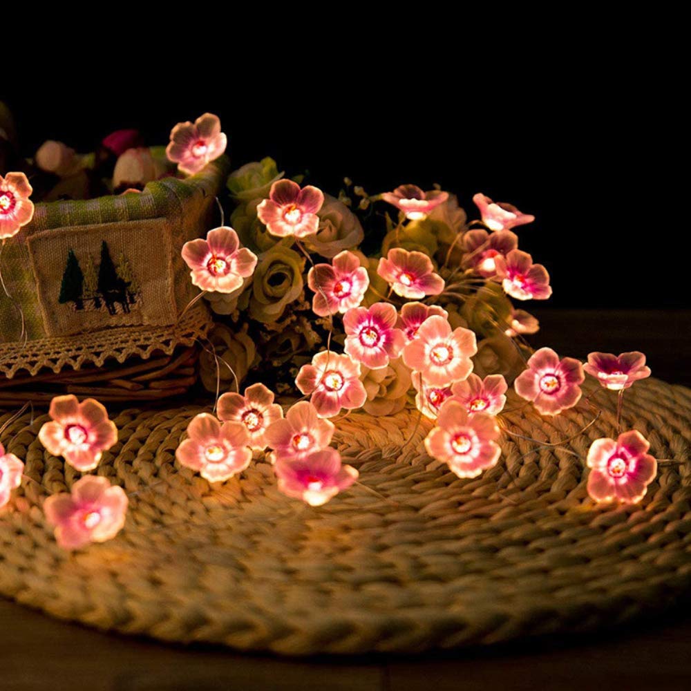 Cherry Blossom Fairy Lights - 20 LED Waterproof Pink String Lights (2M/6.6ft) Battery Powered for Indoor & Outdoor Use - Perfect for Bedroom Decor, Spring Wedding, Garden Party & Home Decoration