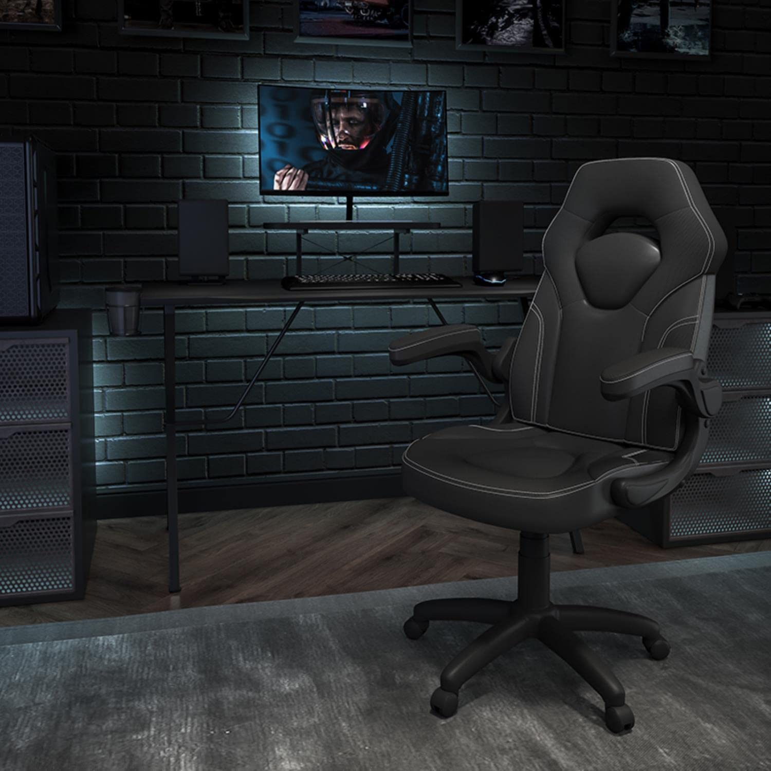 Flash Furniture Black Gaming Desk & Racing Chair Set with Cup Holder, Headphone Hook, Monitor Stand - Perfect for PC Gaming Setup, Home Office & Streaming Station