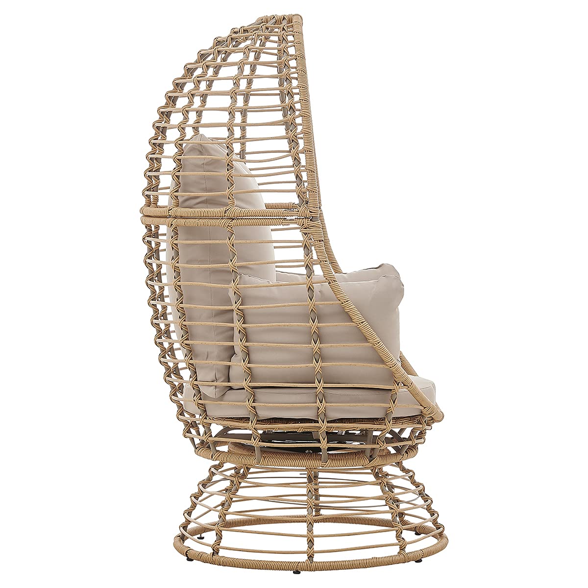 Barton Oversized Egg Style Wicker Swivel Chair with Canopy & 4 Cushions - Outdoor Patio Lounge Basket Chair for Garden, Poolside, and Backyard Relaxation