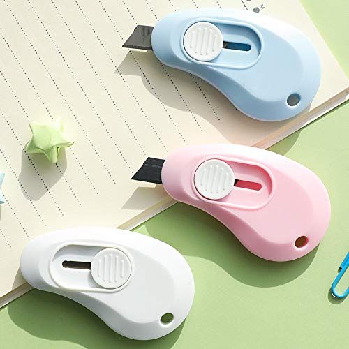 3-Pack Mini Retractable Utility Knife Set - Blue, Yellow, Cyan Craft Knives for DIY, Scrapbooking, Packaging | Portable Box Cutter, Letter Opener & Paper Trimmer | Perfect for Office, Home & Art Projects