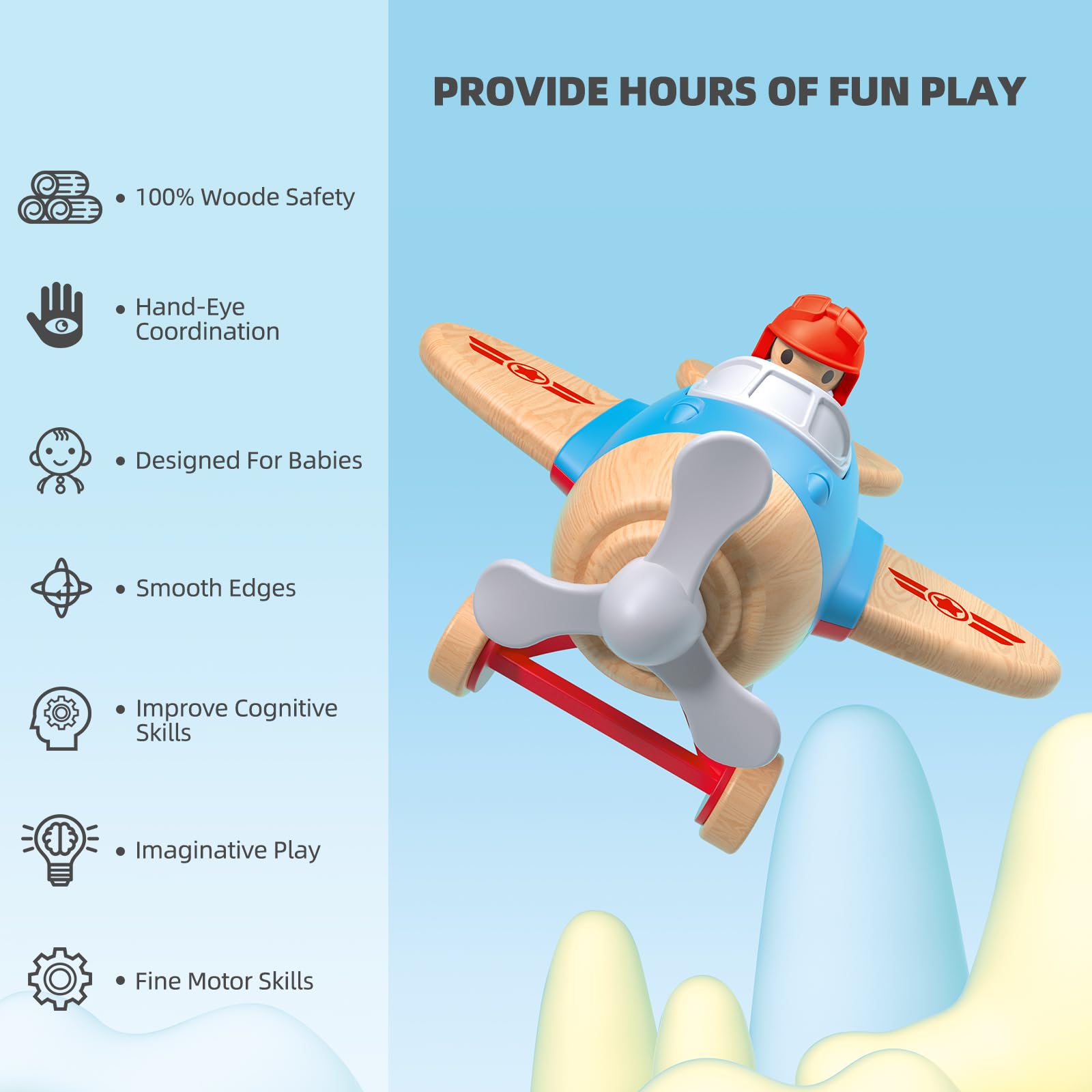 Wooden Airplane Toy for Kids - Educational Aviation Learning Toy with Sound & Light Effects, Wooden Truck Vehicle for Boys & Girls Ages 18 Months to 5 Years - Perfect for Pretend Play, STEM Learning & Birthday Gifts