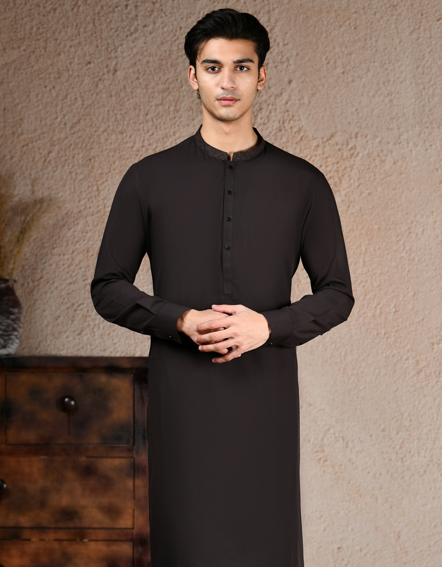 Stylish Blended Brown Kurta Trouser by J. Junaid Jamshed - Premium Cotton Mix Ethnic Wear for Men - Perfect for Eid, Weddings & Formal Occasions