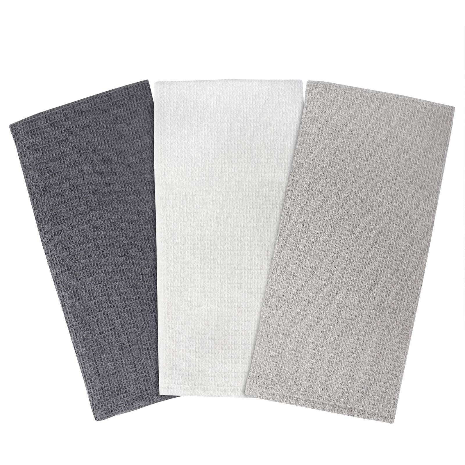 Jennice House Cotton Waffle Weave Dish Towels Set - Ultra Soft Absorbent Kitchen Hand Towels (Set of 3, Gray) - Perfect for Washing Dishes, Drying Hands & Decorating Your Modern Kitchen