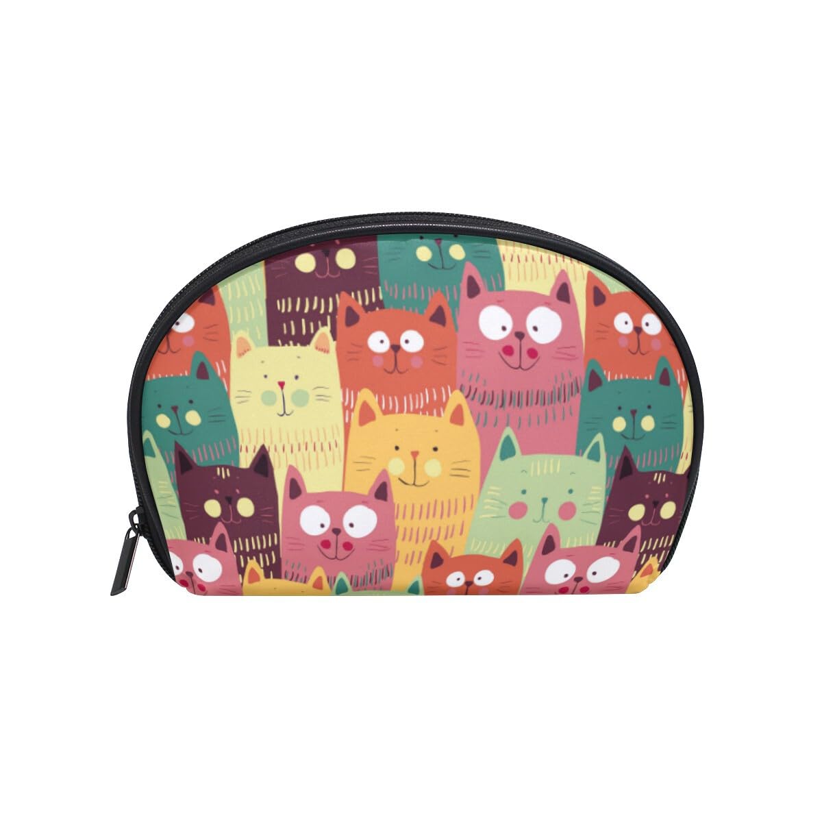 Cute Cat Pattern Travel Makeup Organizer Bag for Women & Teens - Colorful Cosmetic Pouch with Multiple Compartments - Perfect for Travel, Gym & Daily Essentials Storage
