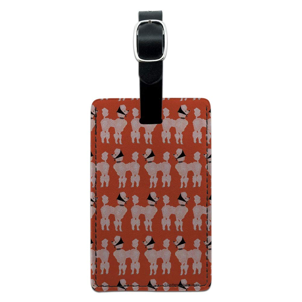 Stylish Rectangle Leather Luggage Tag for Dogs - Poodle Pattern Pet ID Card Holder for Travel, Suitcases & Backpacks | Perfect for Airports, Cruises and Vacation Trips
