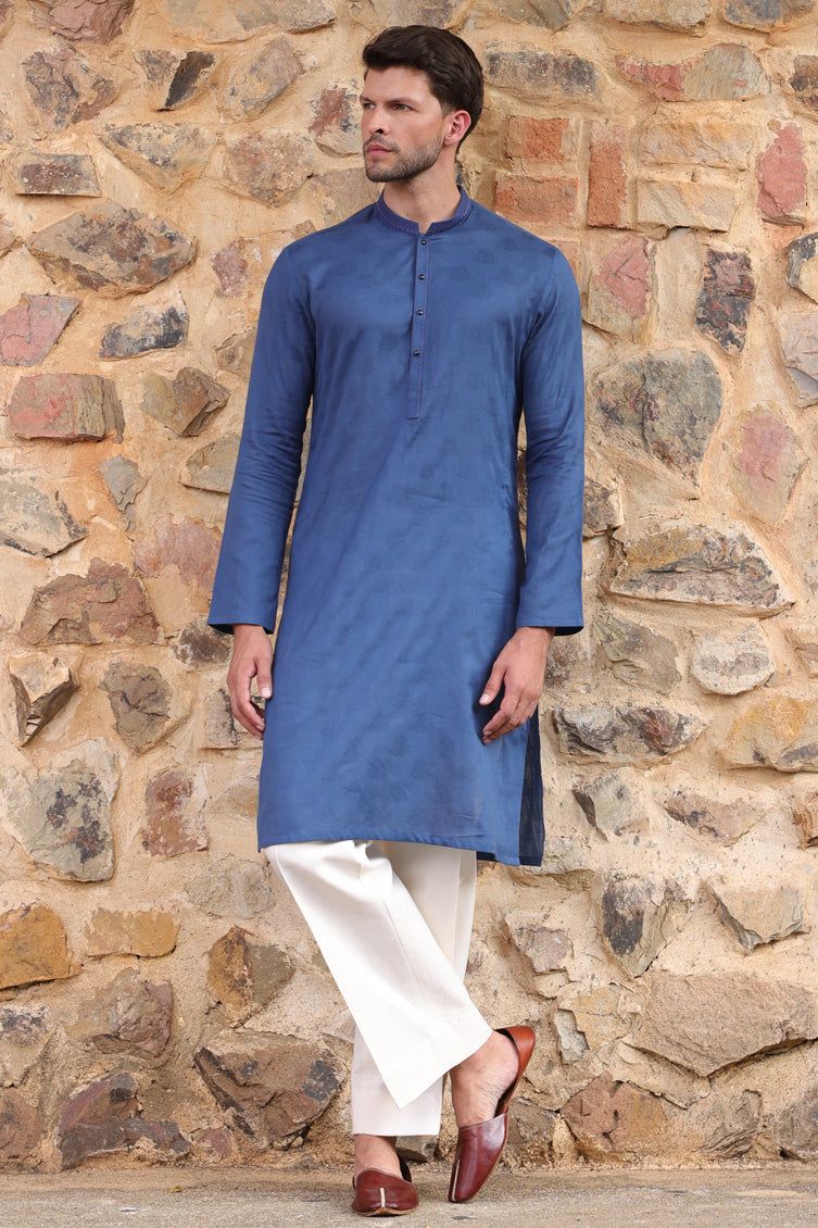 Premium Cotton Blue Kurta for Men - J. Junaid Jamshed Traditional Pakistani Wear - Perfect for Eid, Weddings & Casual Outings