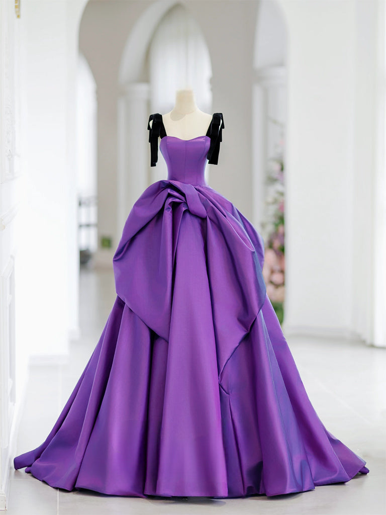 Elegant A-Line Sweetheart Neck Satin Purple Long Prom Dress | Formal Evening Gown for Homecoming, Ball & Special Occasions