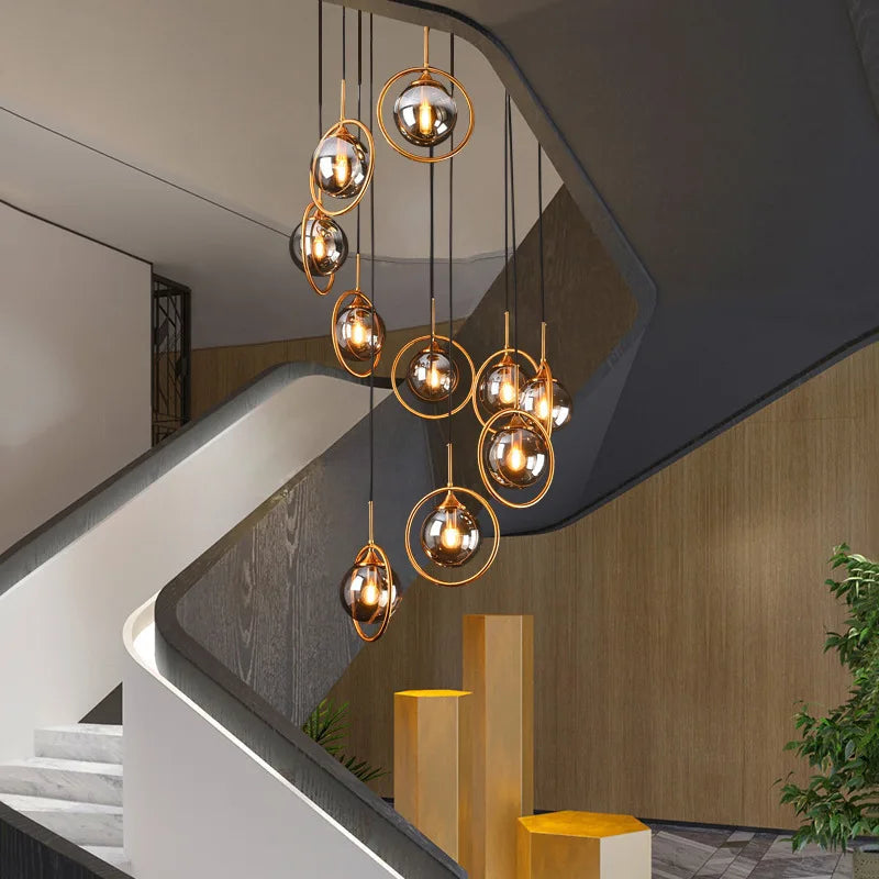 Tenza Modern Staircase Chandelier - Elegant Crystal Pendant Lighting Fixture for Hallway, Foyer & Stairwell | Dimmable LED Chandelier for Home Decor