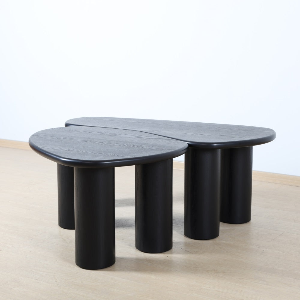 Fendy Set of 2 Modern Free Form Wood Coffee Tables - Natural Wood Finish Living Room Furniture for Small Spaces, Home Decor & Lounge Areas