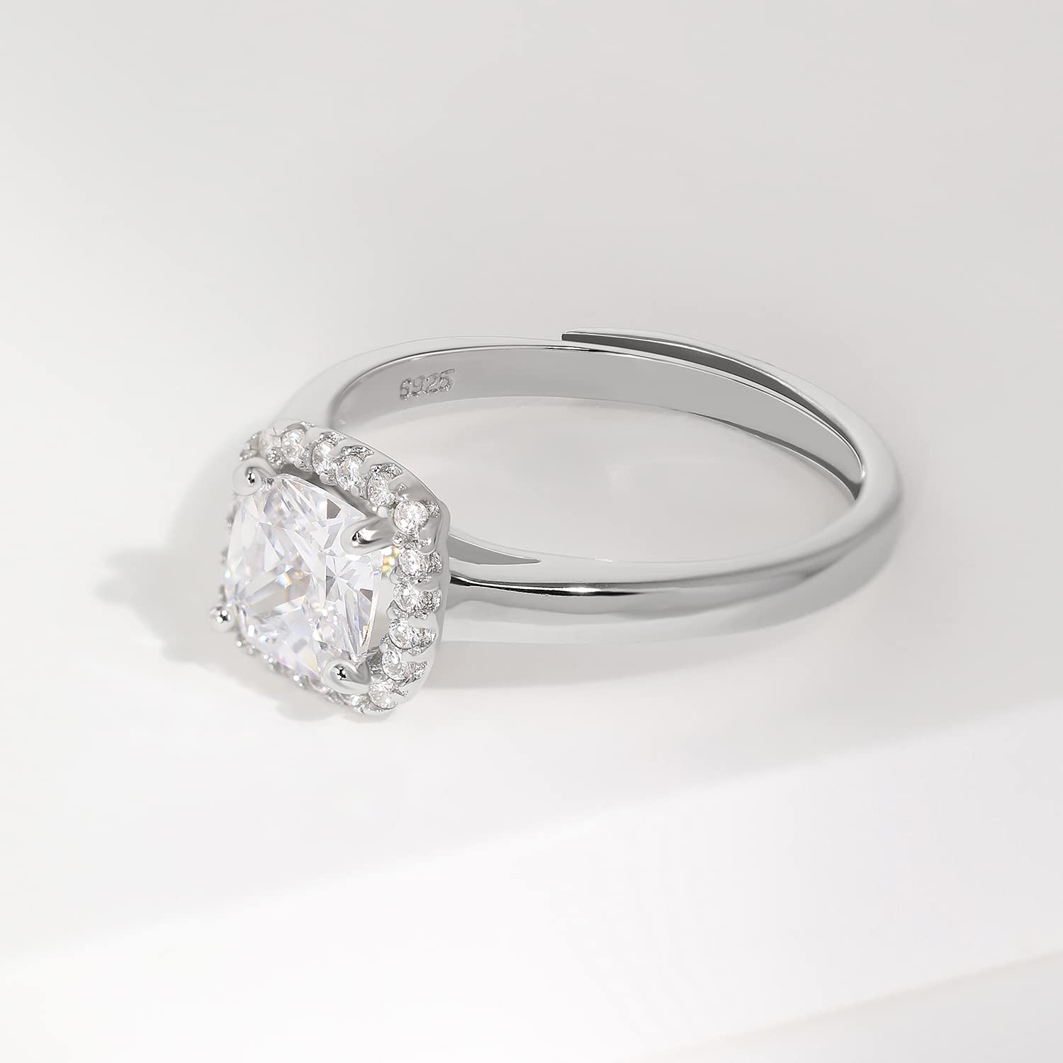 1.5 CT Halo Cushion Cut Cubic Zirconia Engagement Ring for Women - 925 Sterling Silver Wedding Band, Promise Ring, Size 3-10 (Silver) - Perfect for Proposals, Anniversaries & Special Occasions