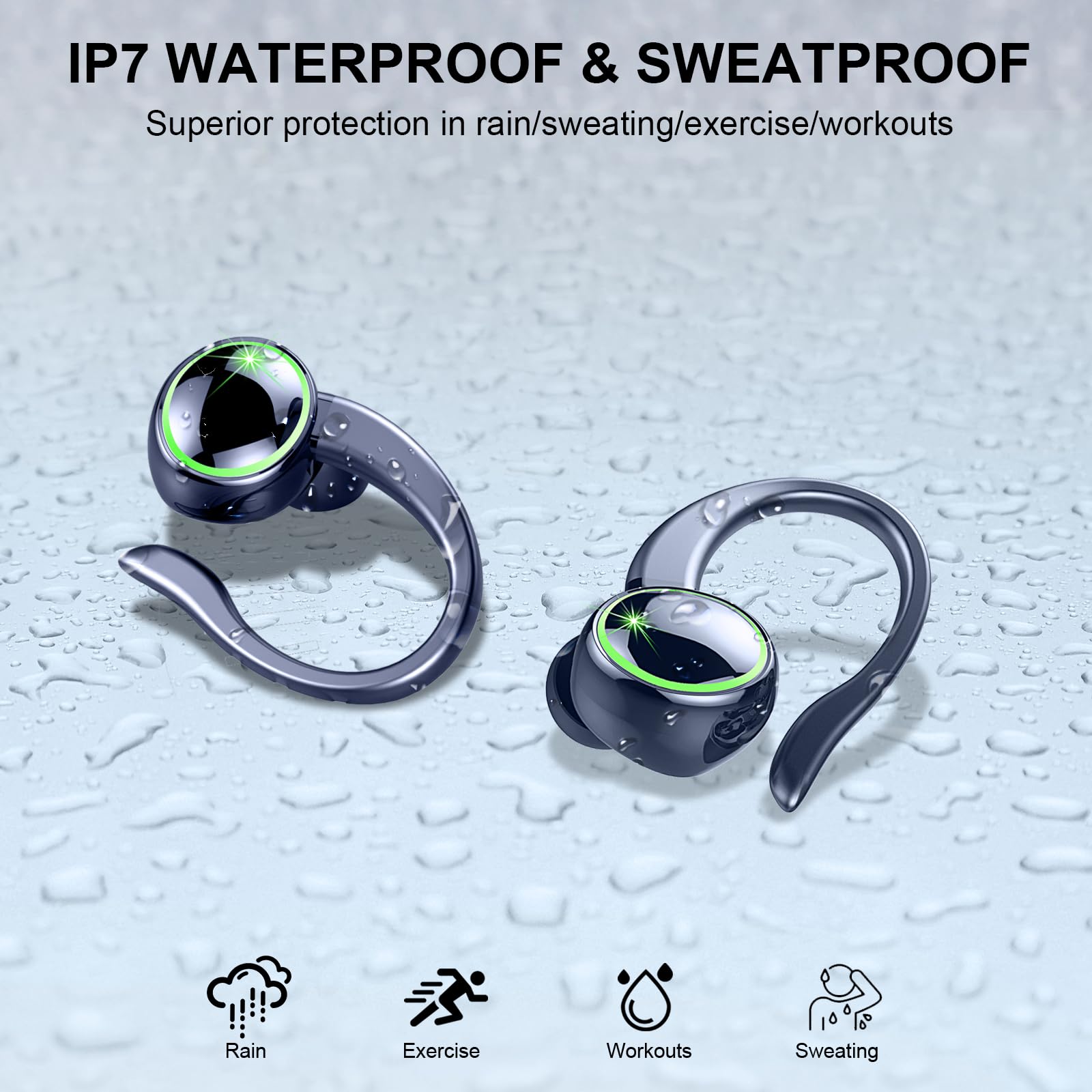 Wireless Bluetooth 5.3 Earbuds with ENC Noise Cancelling Mic - 50H Playtime HiFi Stereo Sports Earphones, IP7 Waterproof Over-Ear Headset with Secure Earhooks for Running, Gym Workouts & Fitness Activities | Perfect for Jogging, Cycling & Outdoor Sports