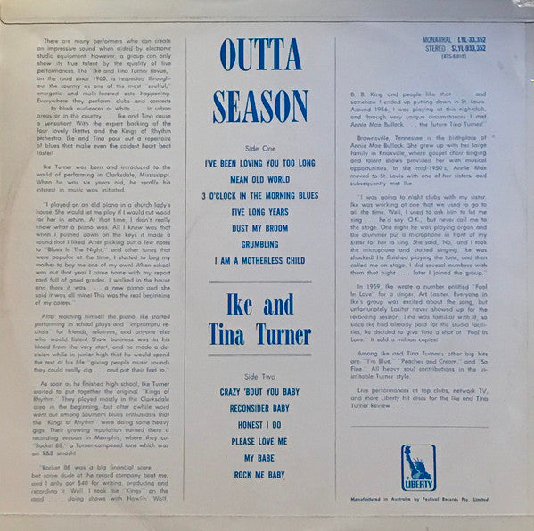 Ike & Tina Turner Outta Season Vinyl LP Album - Very Good (VG) Condition - Perfect for Vintage Music Collectors & Classic Soul Lovers