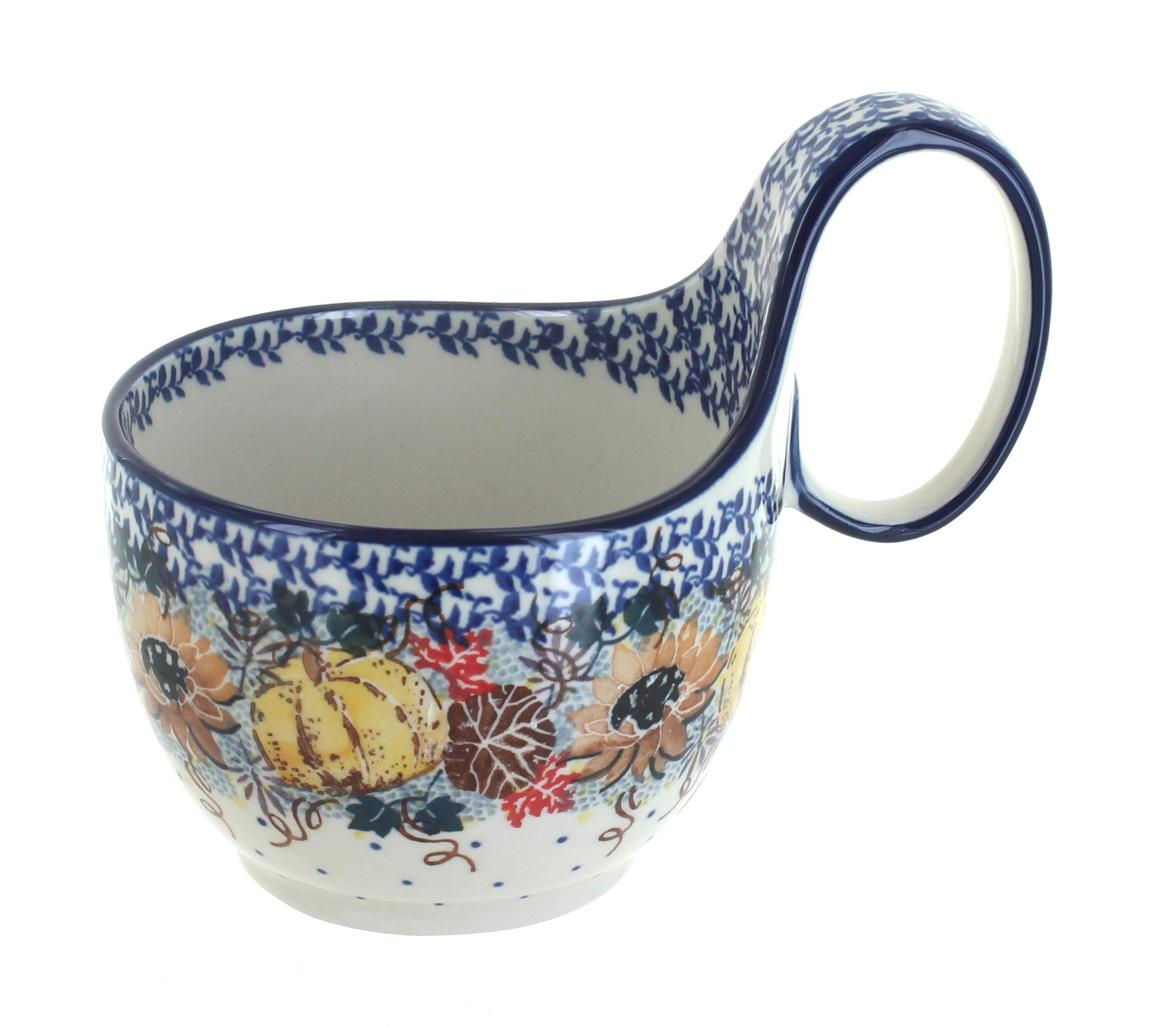 Handmade Blue Rose Polish Pottery Soup Mug - Harvest Bounty Design | Ceramic Coffee Cup for Soups, Stews & Hot Beverages | Perfect for Farmhouse Kitchens, Cozy Cafés & Rustic Dining
