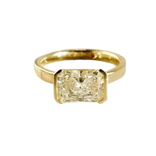2.50 Ct Radiant Cut East West Diamond Solitaire Promise Ring - 14K Yellow Gold Plated 925 Sterling Silver - Elegant Half Bezel Set Engagement Ring - Handmade Jewelry for Proposal, Anniversary & Special Occasions